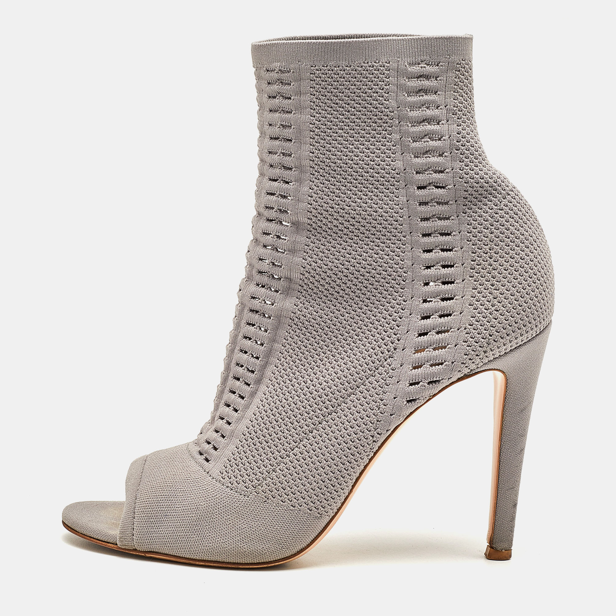 Gianvito Rossi Grey Knit Fabric Vires Ankle Booties Size 40.5