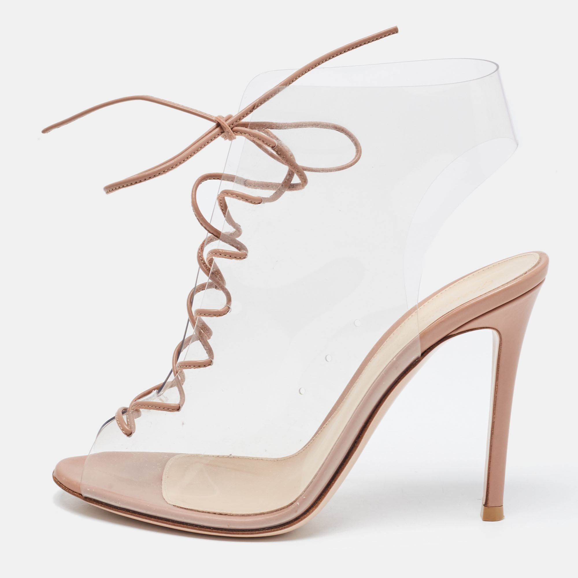 Gianvito Rossi Beige PVC And Leather Helmut Lace Up Booties Size 36.5
