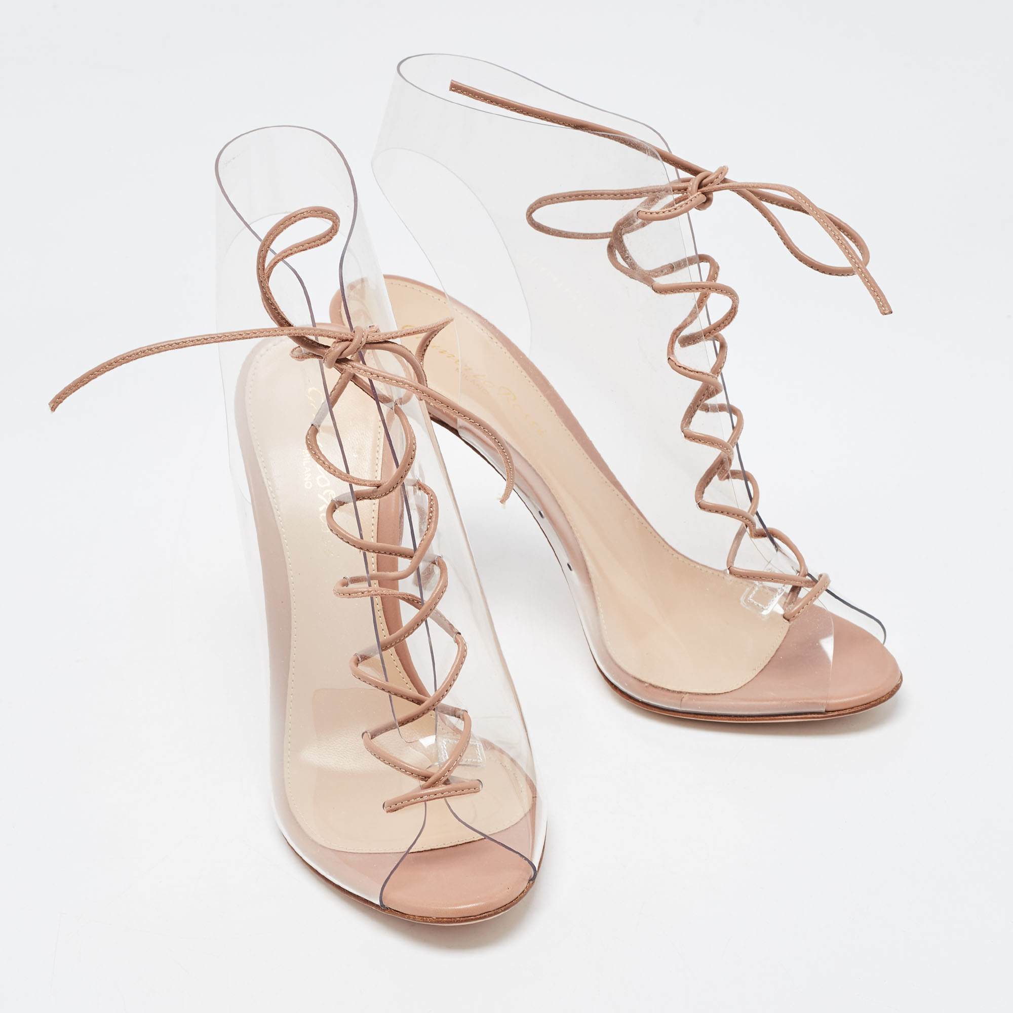 Gianvito Rossi Beige PVC And Leather Helmut Lace Up Booties Size 36.5