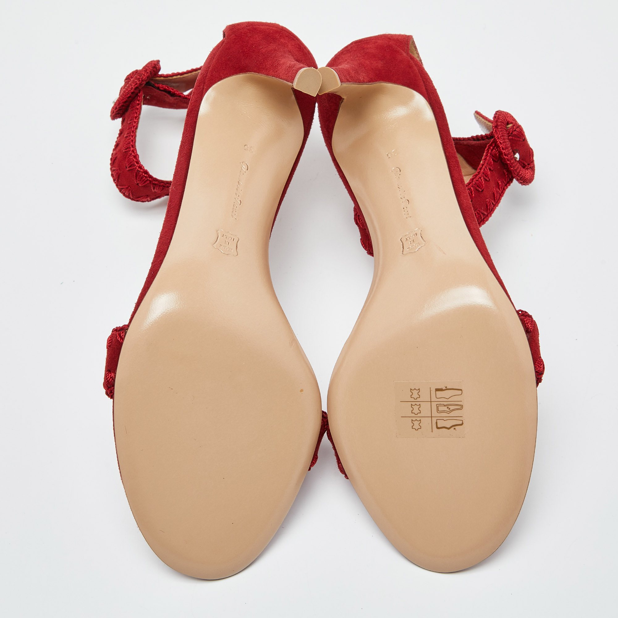 Gianvito Rossi Red/Beige Suede Whipstitch Portofino Sandals Size 36