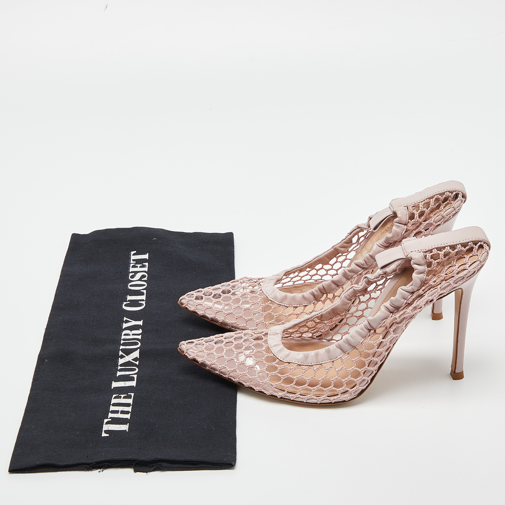 Gianvito Rossi Pink Net And Leather Pumps Size 39