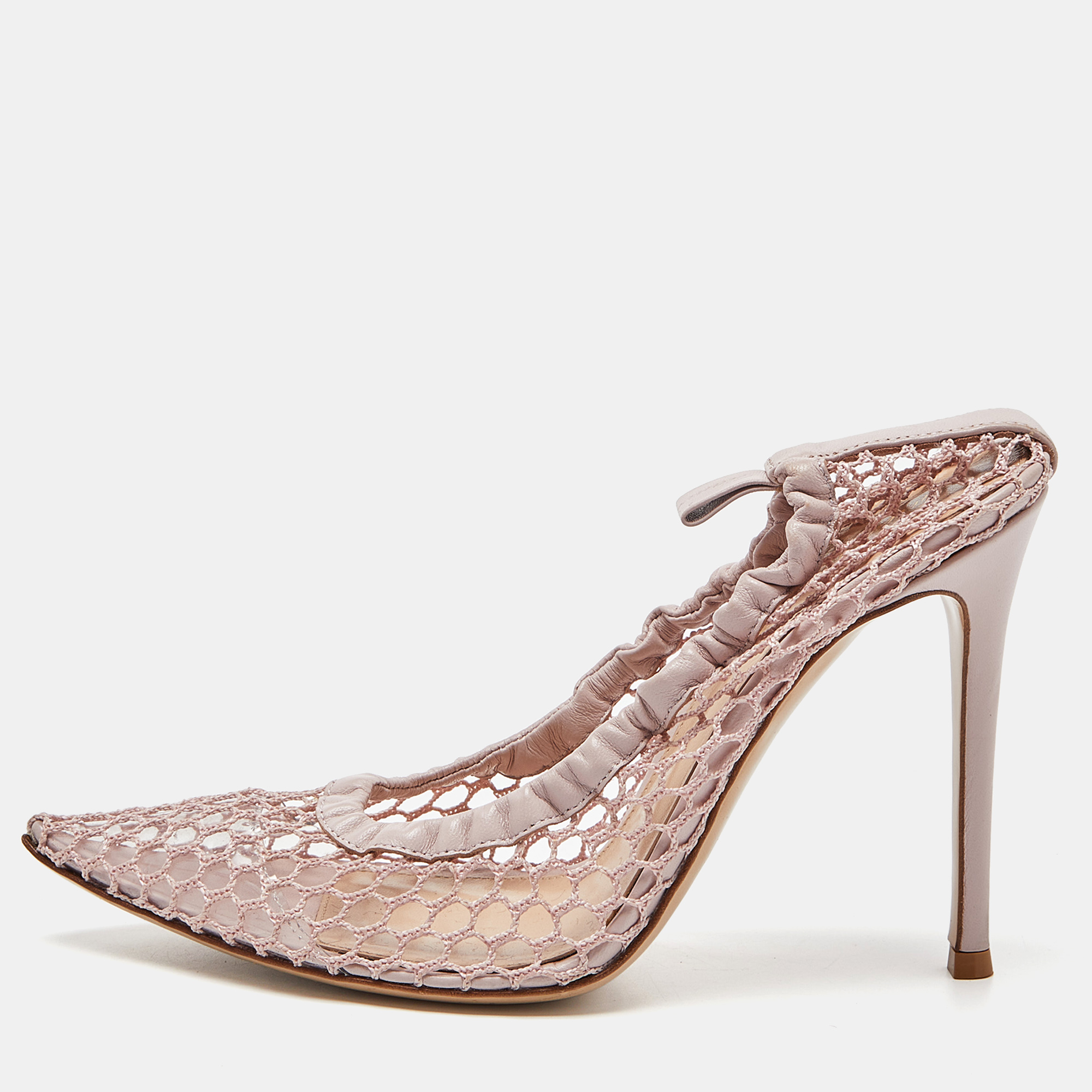 Gianvito Rossi Pink Net And Leather Pumps Size 39