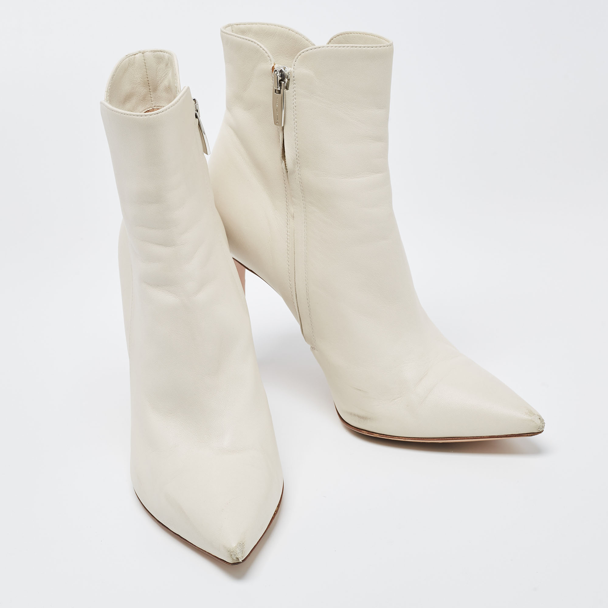 Gianvito Rossi Off White Leather Ankle Boots Size 38