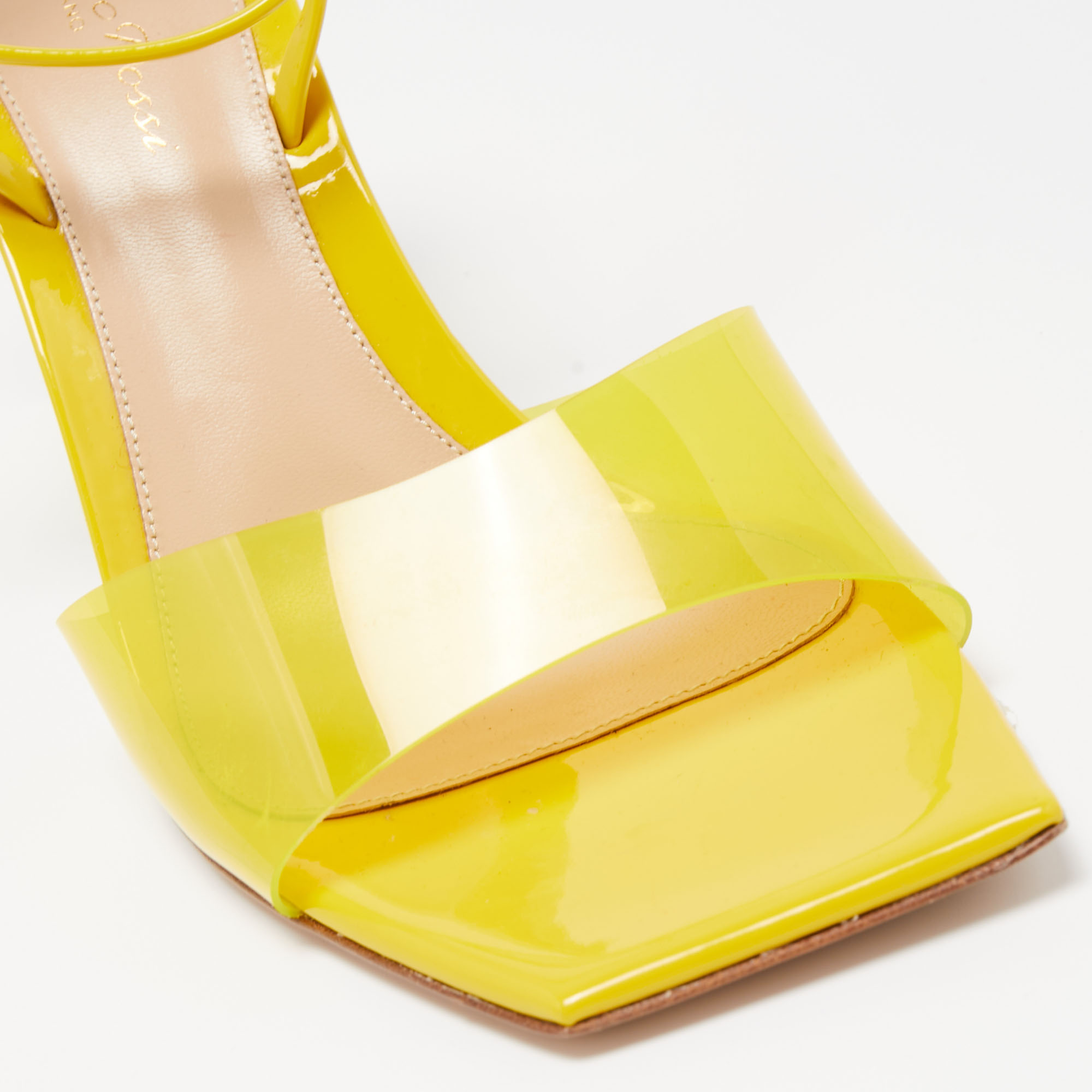 Gianvito Rossi Yellow Patent And PVC Ankle Wrap Sandals Size 38