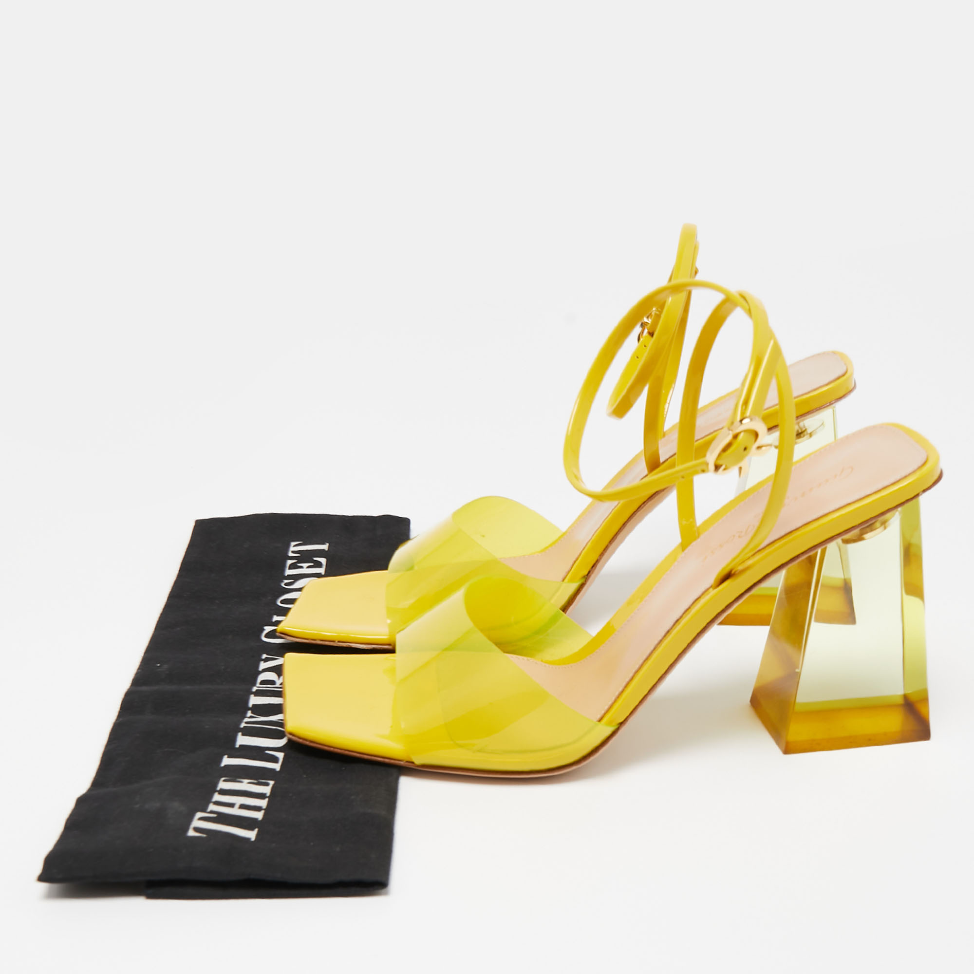 Gianvito Rossi Yellow Patent And PVC Ankle Wrap Sandals Size 38