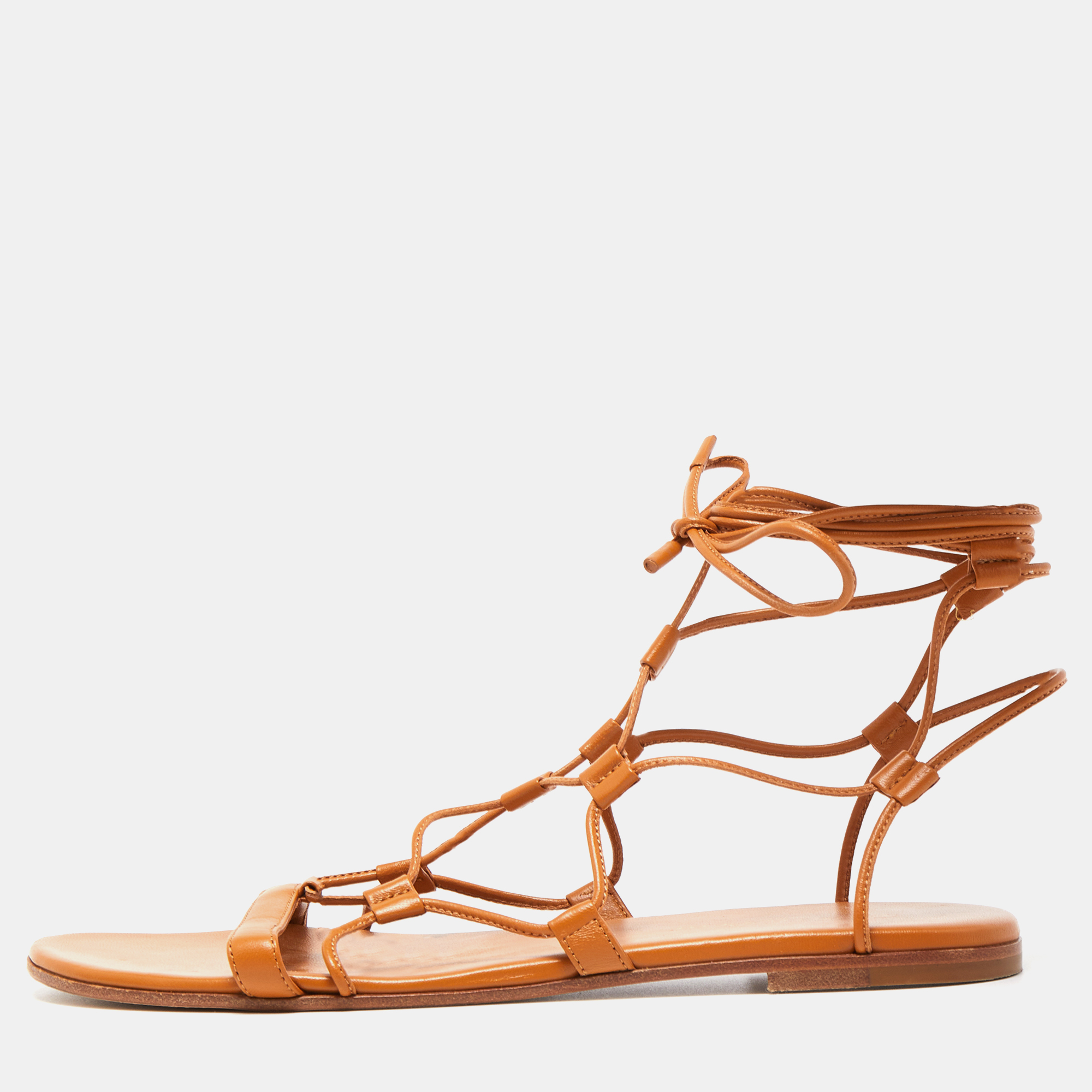Gianvito Rossi Brown Leather Giza Flat Sandals Size 38