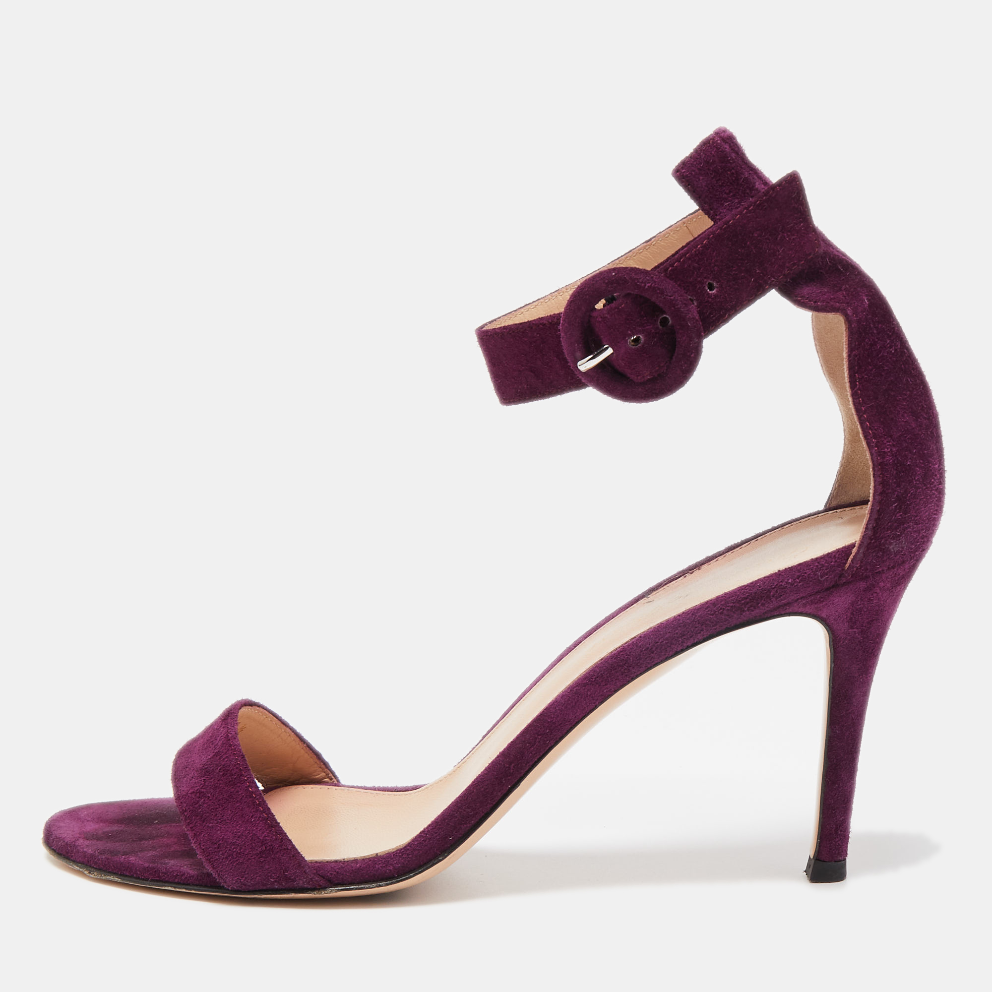 Gianvito Rossi Purple Suede Portofino Ankle Strap Sandals Size 37.5