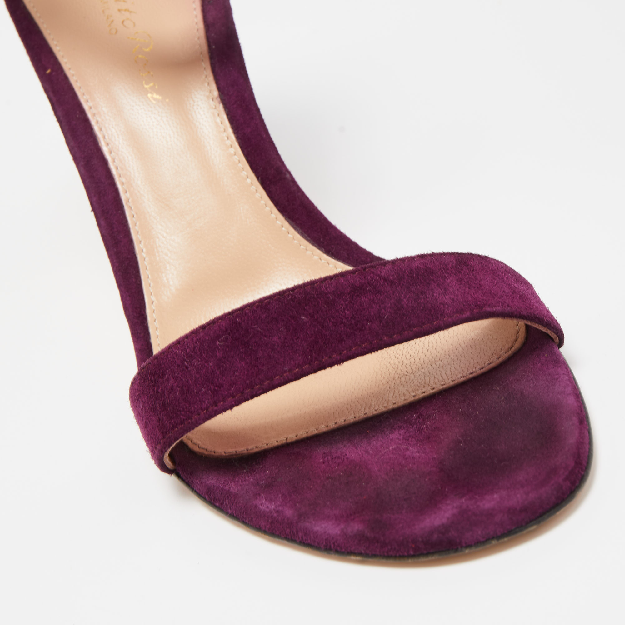 Gianvito Rossi Purple Suede Portofino Ankle Strap Sandals Size 37.5