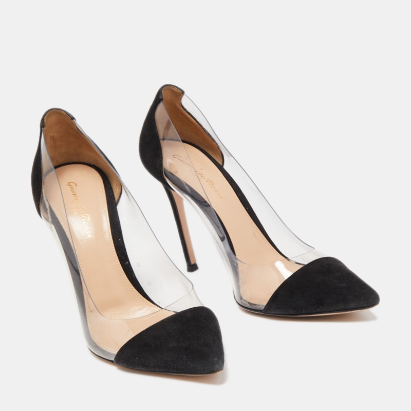Gianvito Rossi Black PVC And Suede Plexi Pointed Toe Pumps Size 38