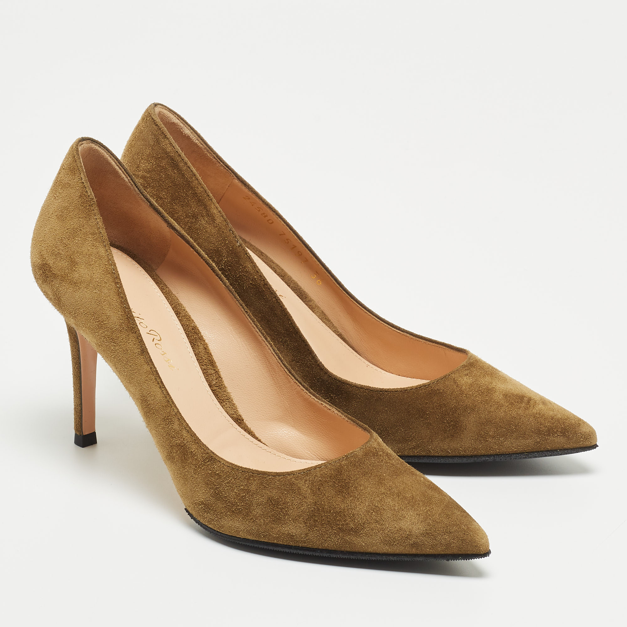 Gianvito Rossi Olive Green Suede Pointed Toe Pumps Size 36
