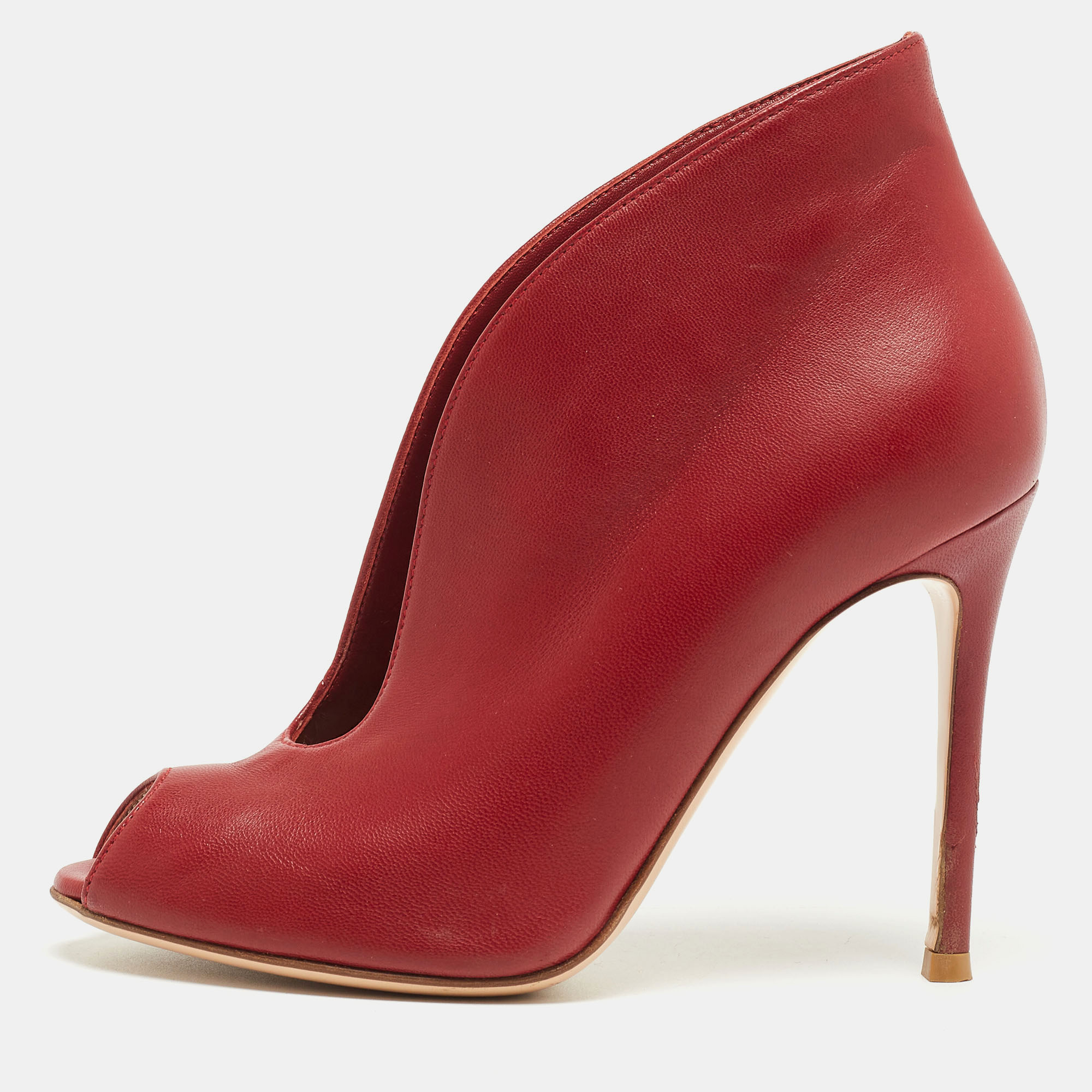 Gianvito Rossi Red Leather Vamp Peep Toe Ankle Booties Size 36