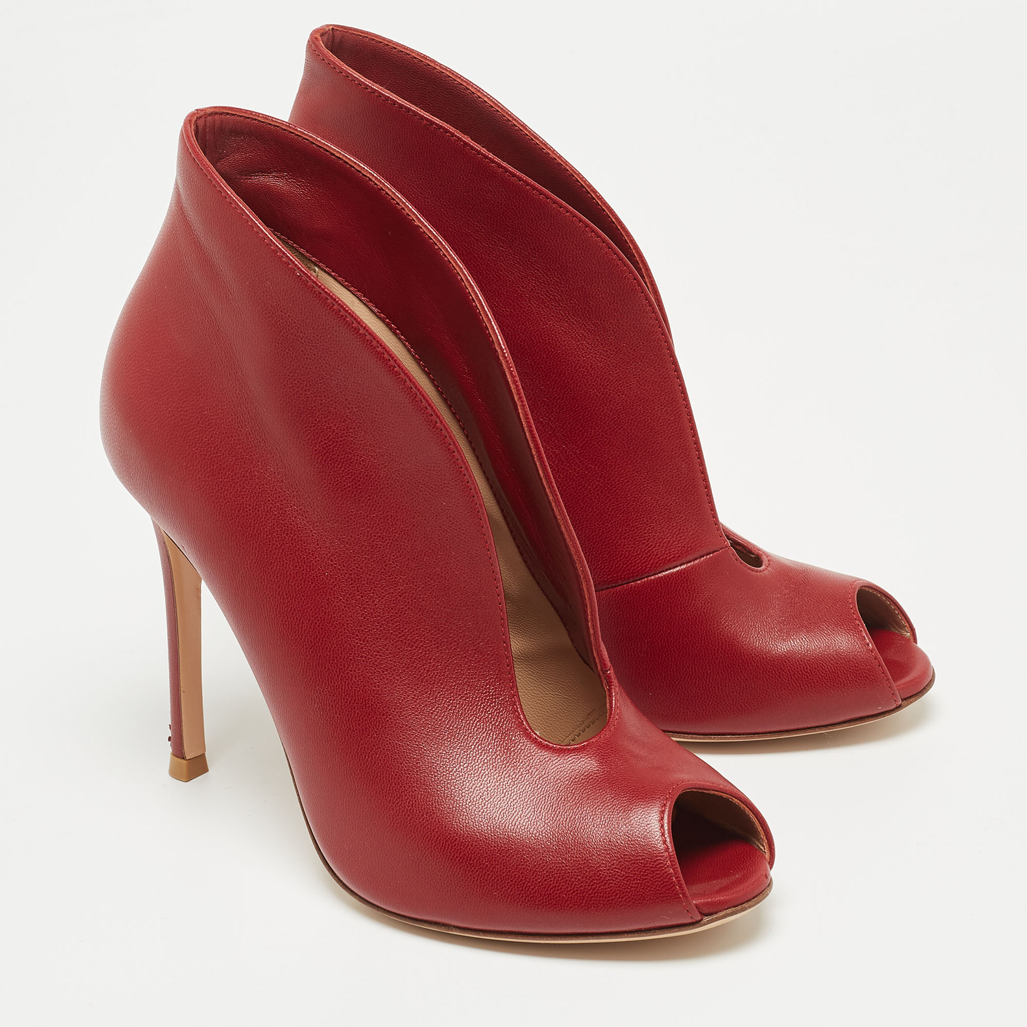 Gianvito Rossi Red Leather Vamp Peep Toe Ankle Booties Size 36