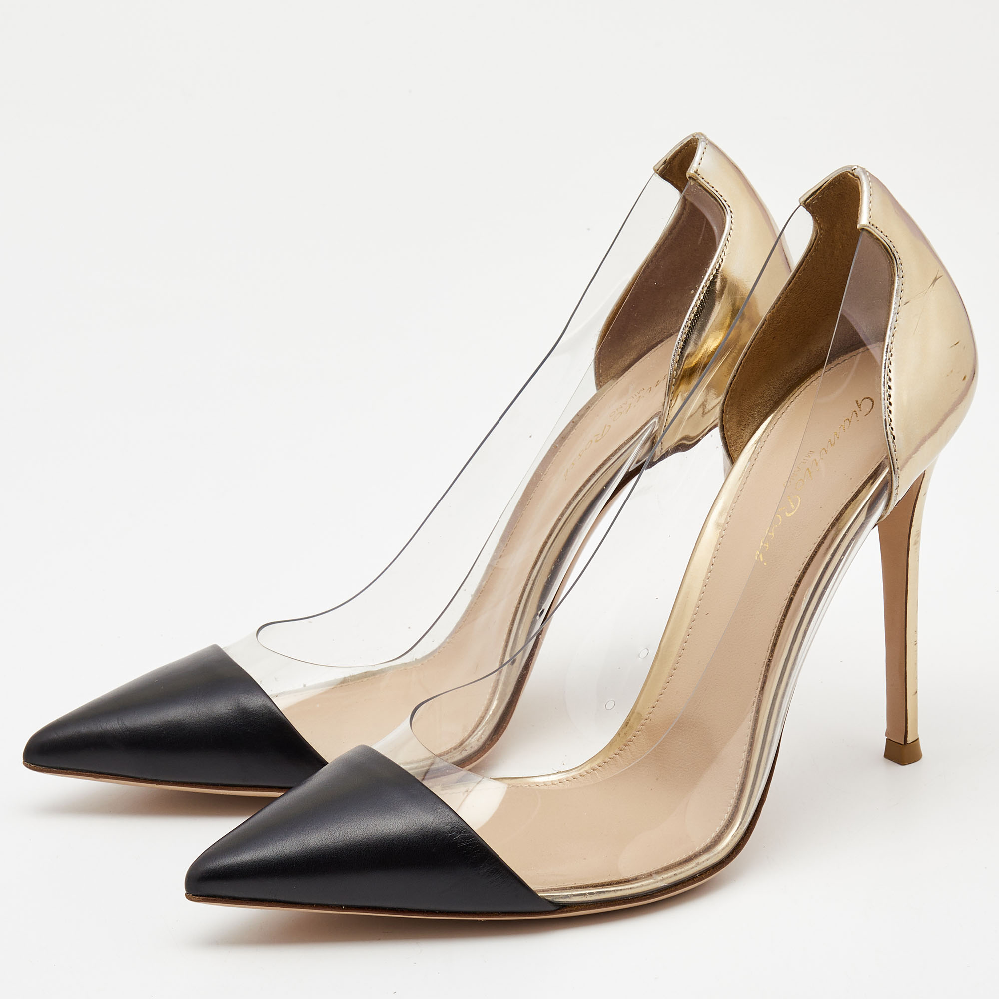 Gianvito Rossi Two Tone Leather And PVC Plexi Pumps Size 40