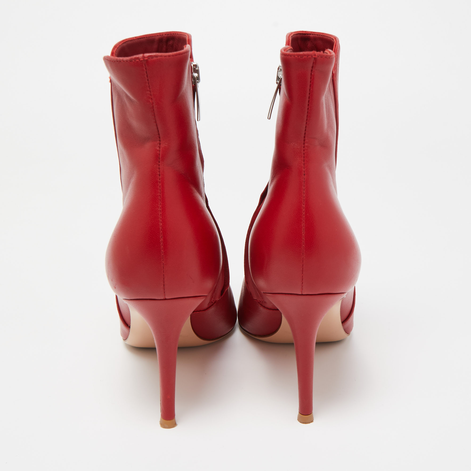 Gianvito Rossi Red Leather Pointed Toe Ankle Length Boots Size 37.5