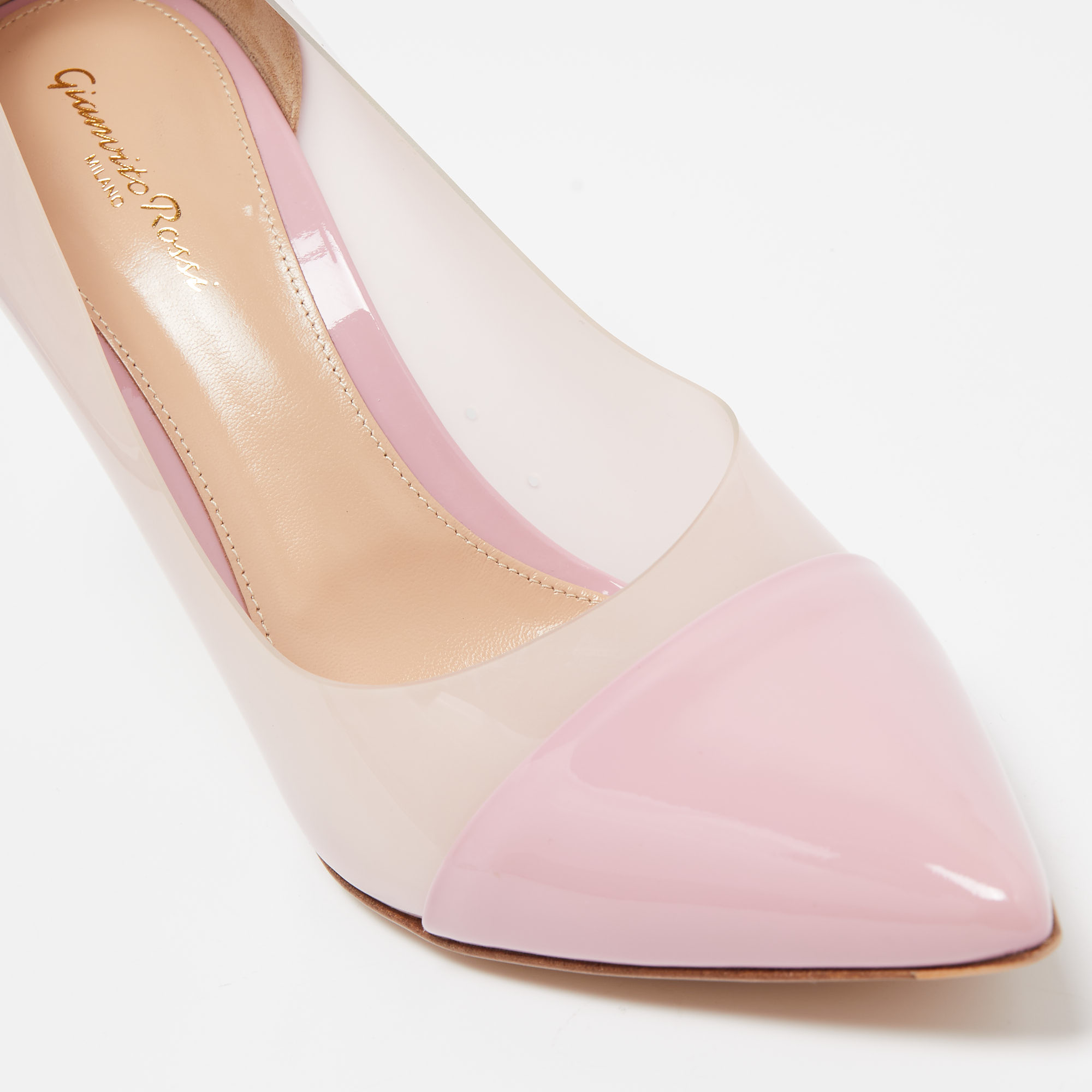 Gianvito Rossi Pink Patent Leather And PVC Plexi Pointed Toe Pumps Size 41