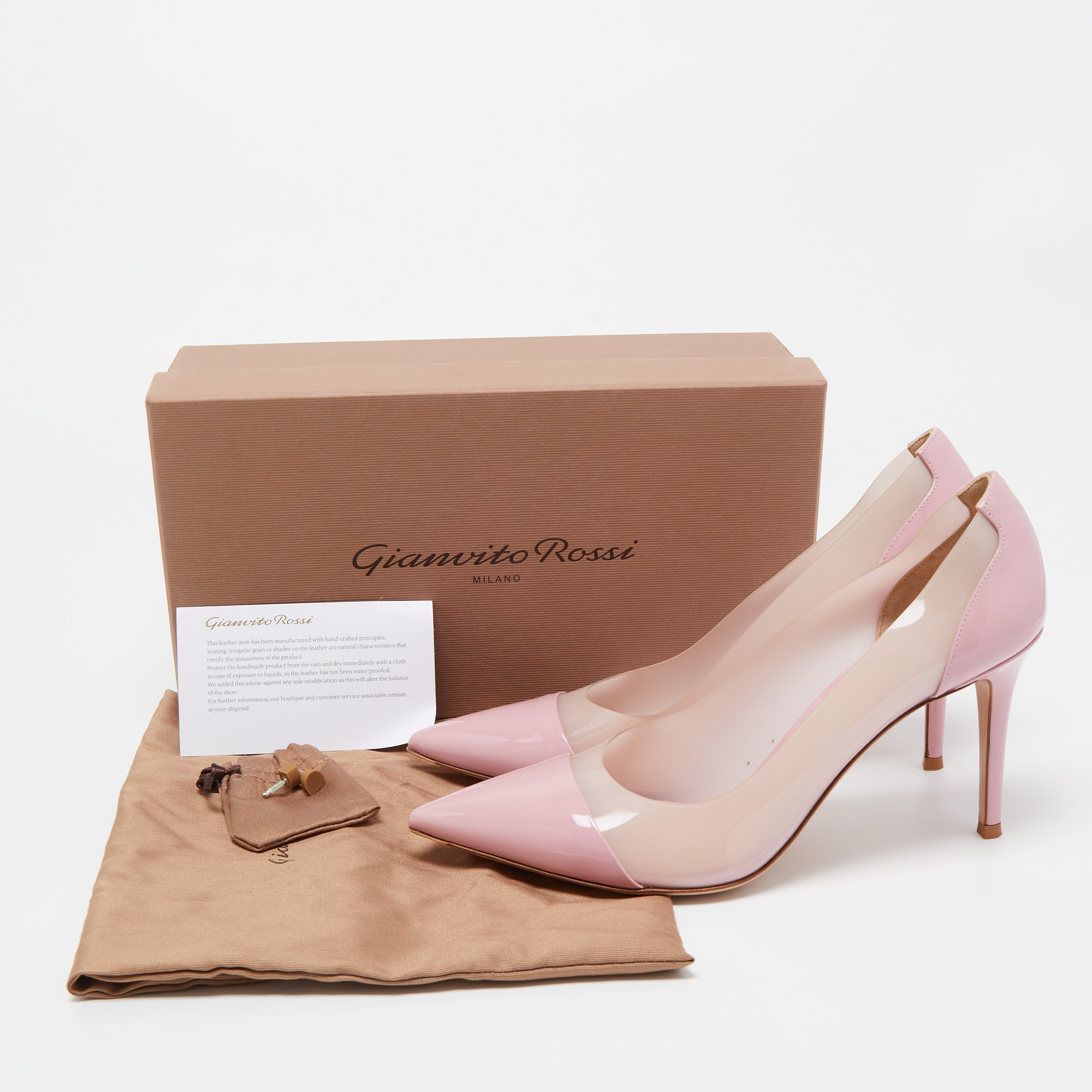Gianvito Rossi Pink Patent Leather And PVC Plexi Pointed Toe Pumps Size 41