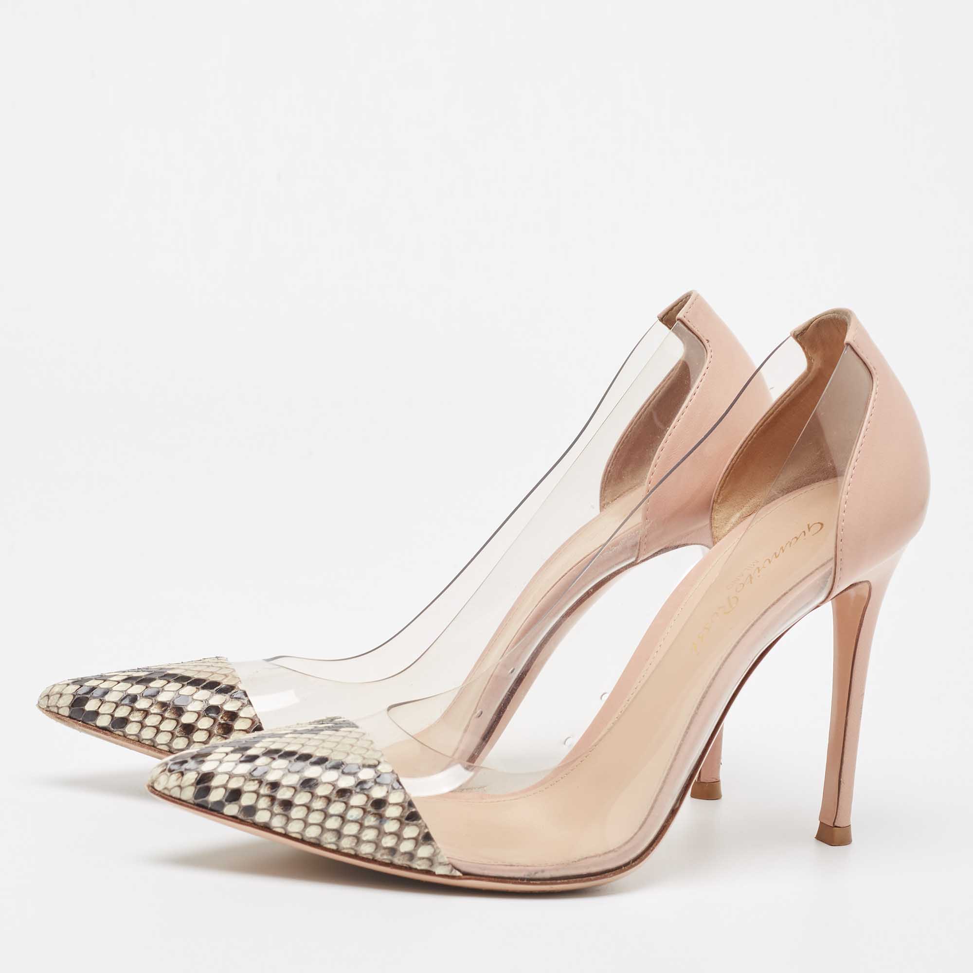 Gianvito Rossi Two Tone Python And PVC Plexi Pumps Size 37.5