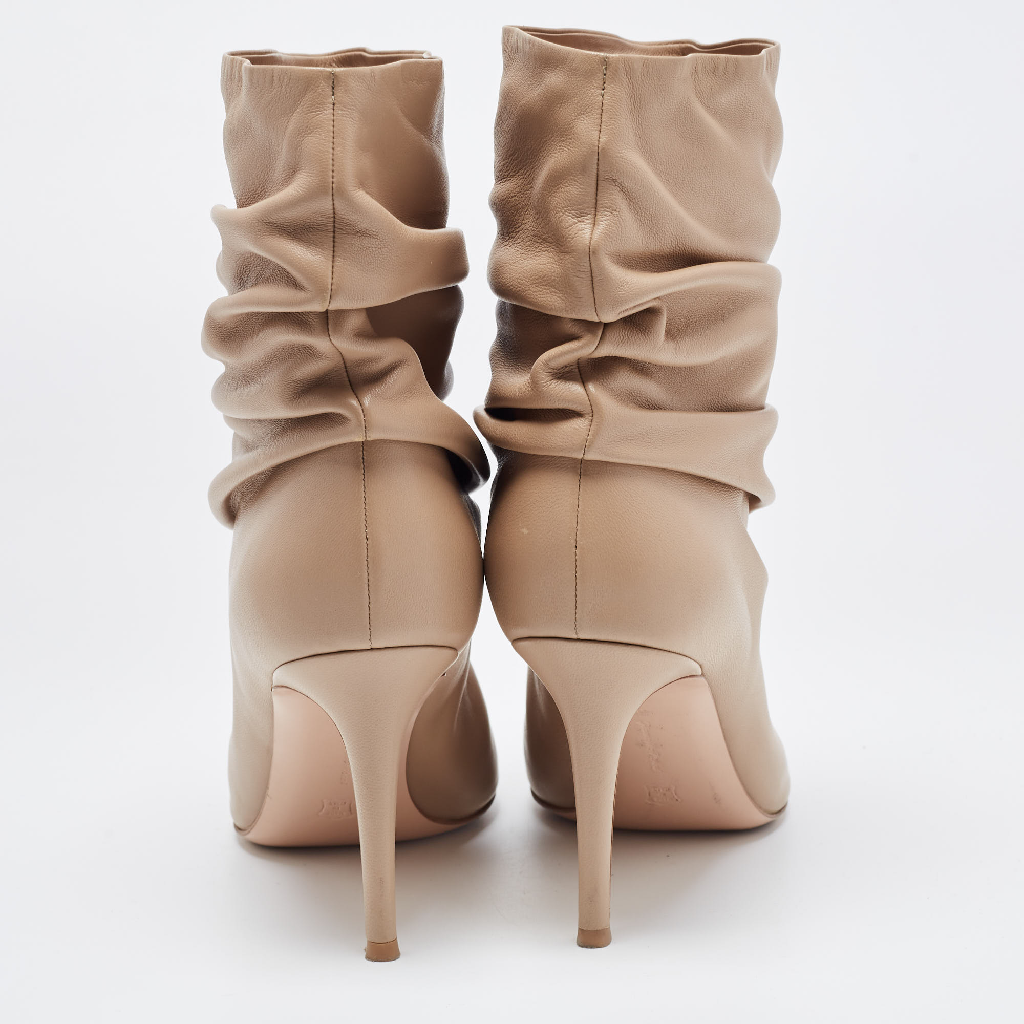Gianvito Rossi Beige Leather Ruched Ankle Boots Size 39