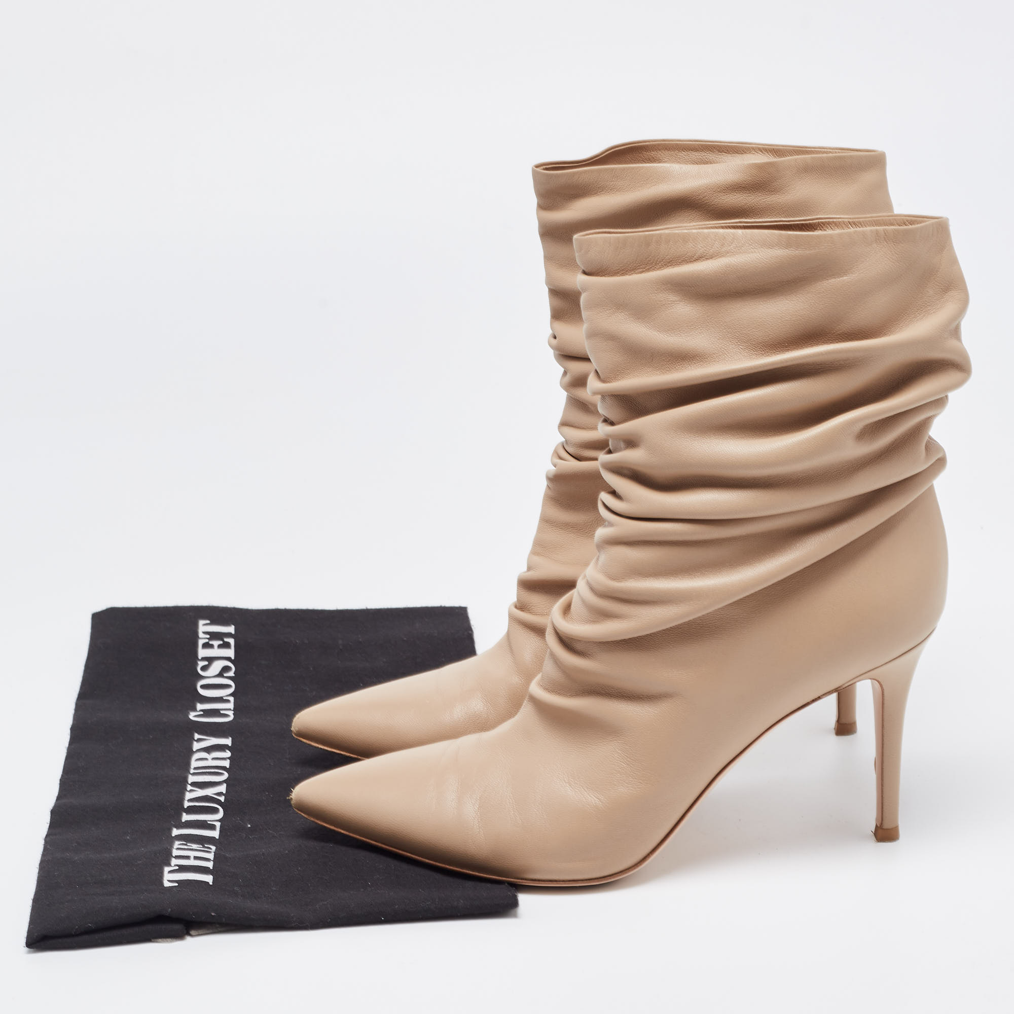 Gianvito Rossi Beige Leather Ruched Ankle Boots Size 39