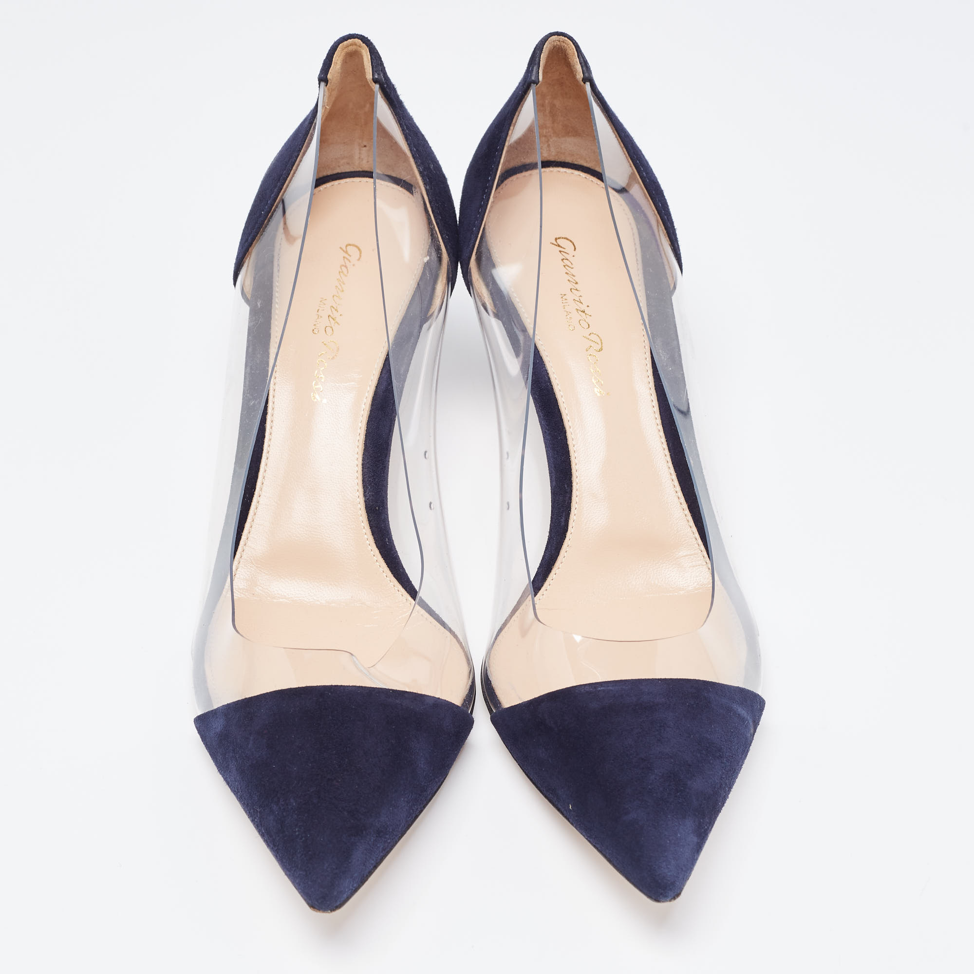 Gianvito Rossi Navy Blue Suede And PVC Plexi  Pumps Size 38.5