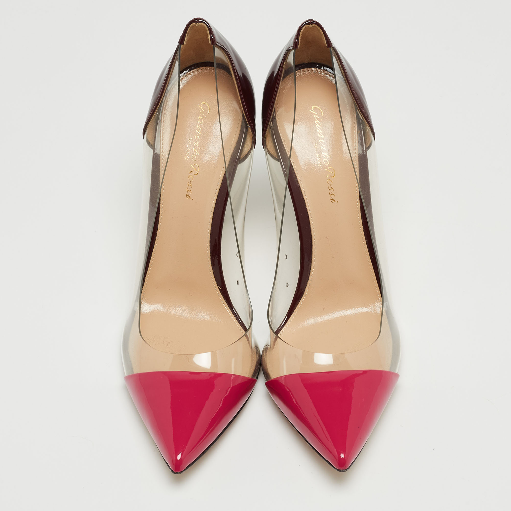Gianvito Rossi Pink/Burgundy Patent Leather And PVC Plexi Pumps Size 38.5