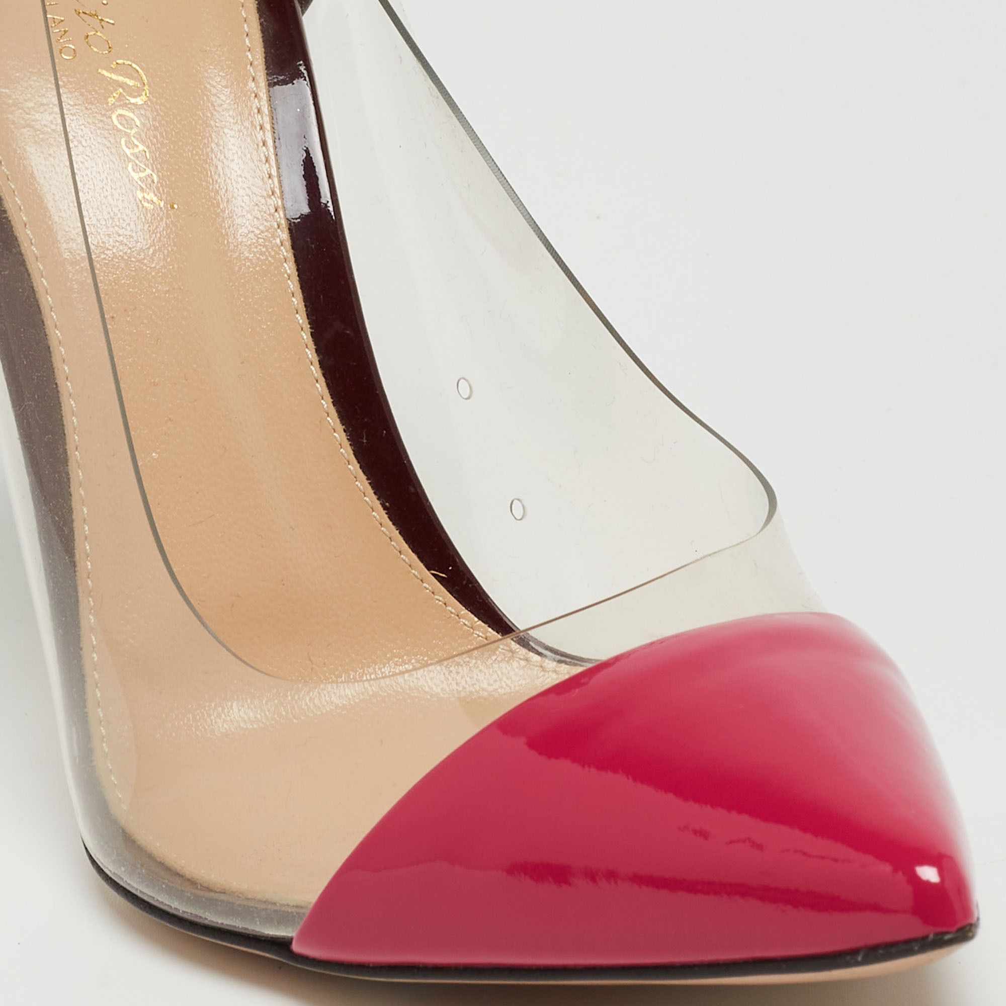 Gianvito Rossi Pink/Burgundy Patent Leather And PVC Plexi Pumps Size 38.5