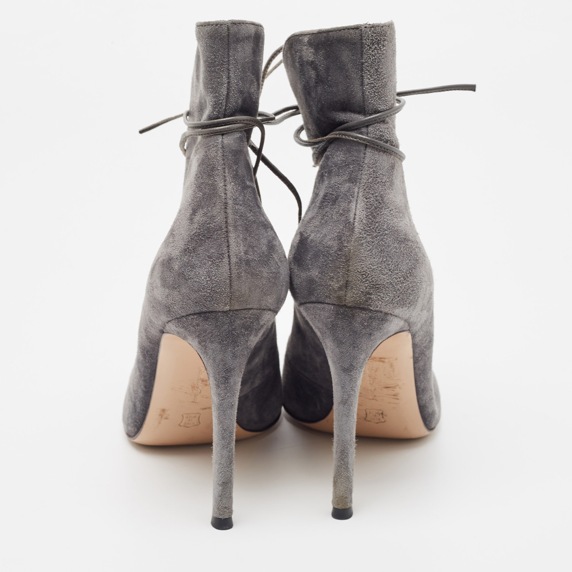 Gianvito Rossi Grey Suede Jane Ankle Booties Size 38.5