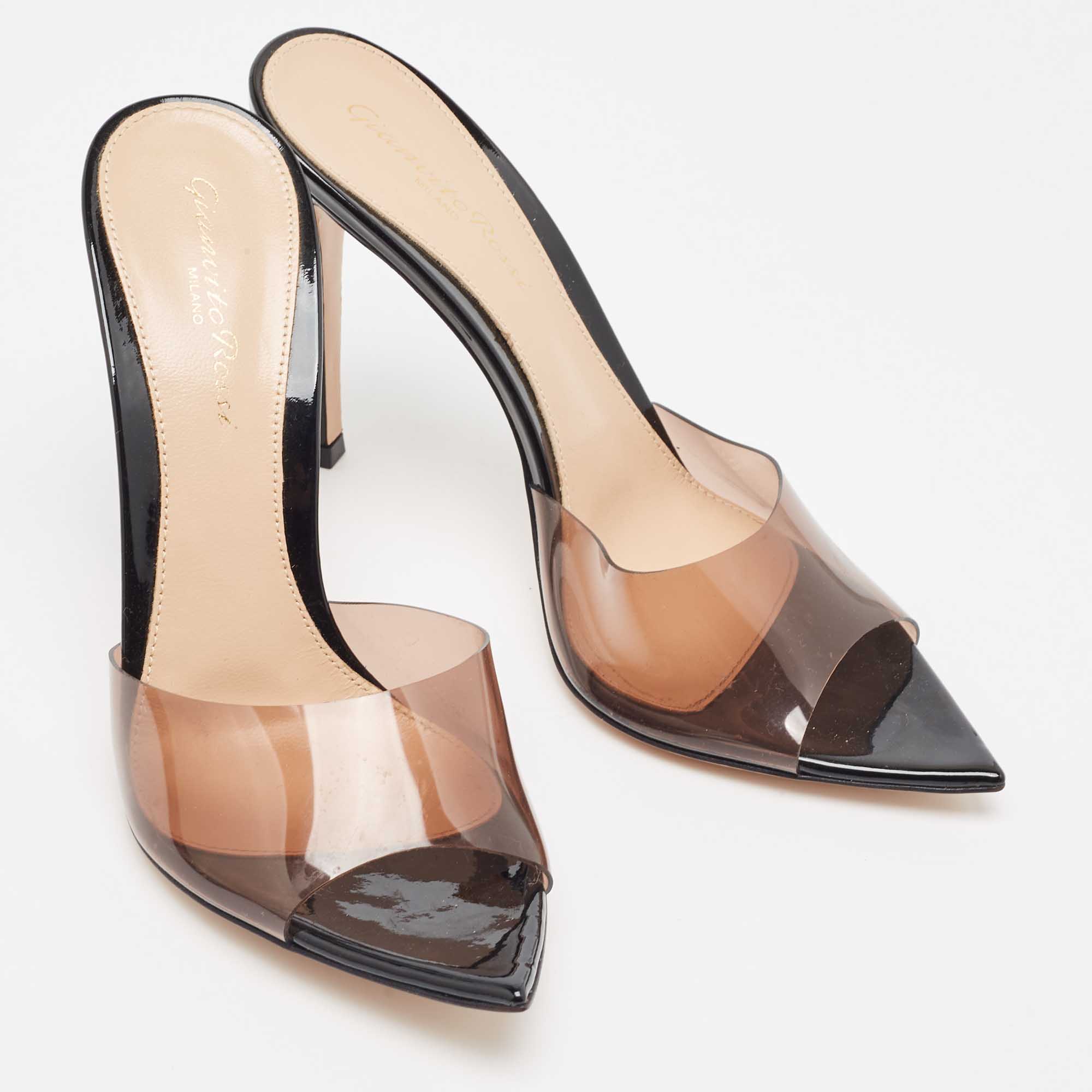 Gianvito Rossi Black/Brown PVC Elle Slides Size 37