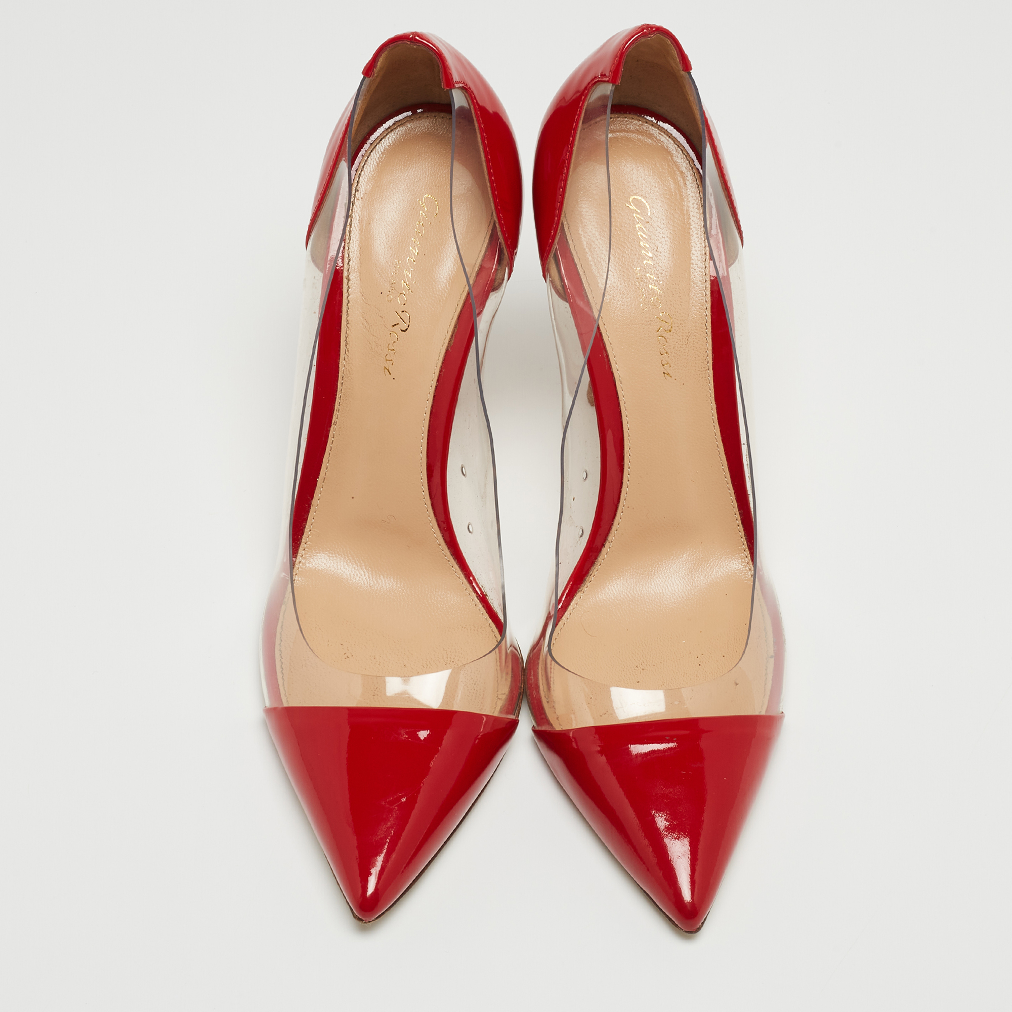 Gianvito Rossi Red Patent Leather And PVC Plexi Pumps Size 39