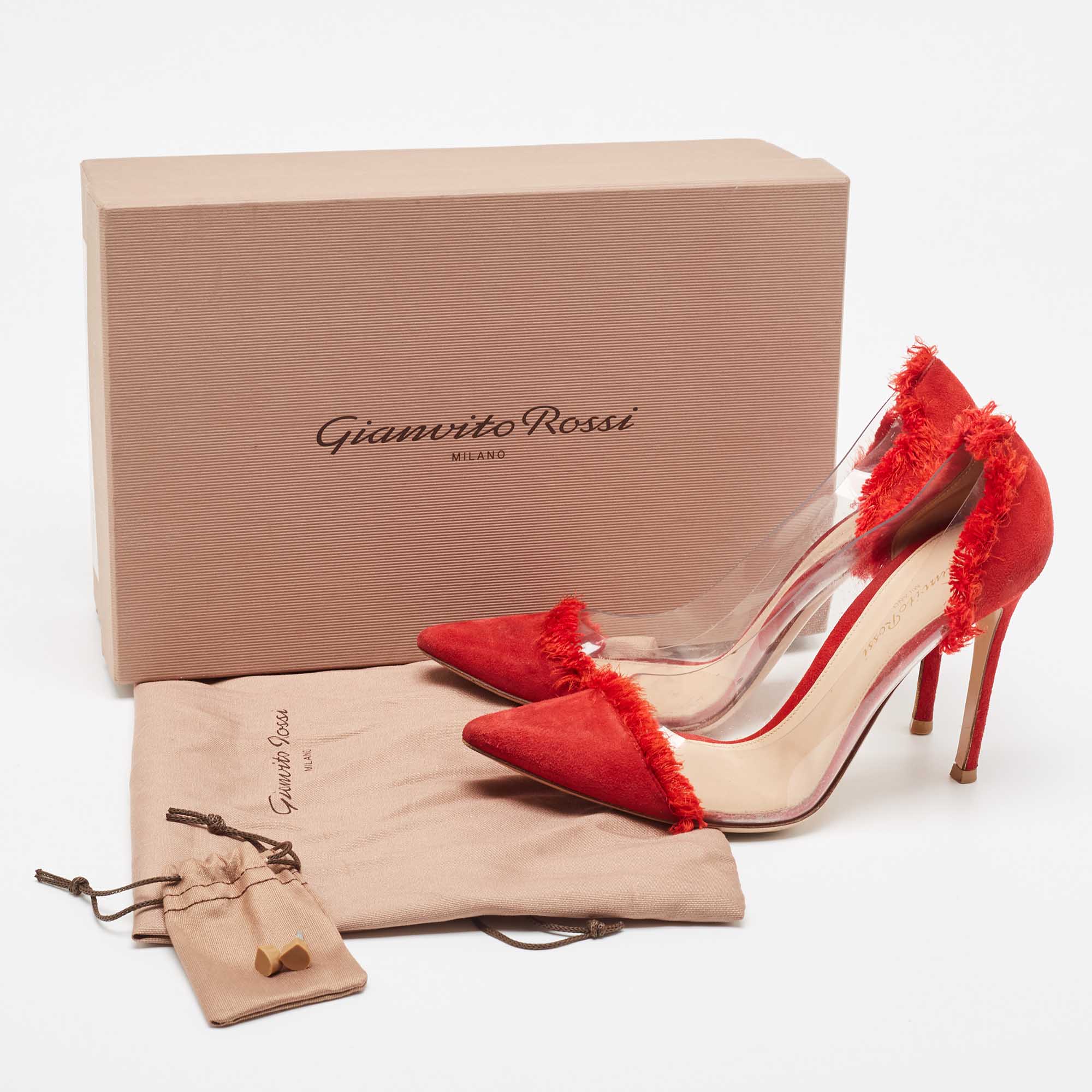 Gianvito Rossi Red Suede And PVC Plexi Pumps Size 37.5