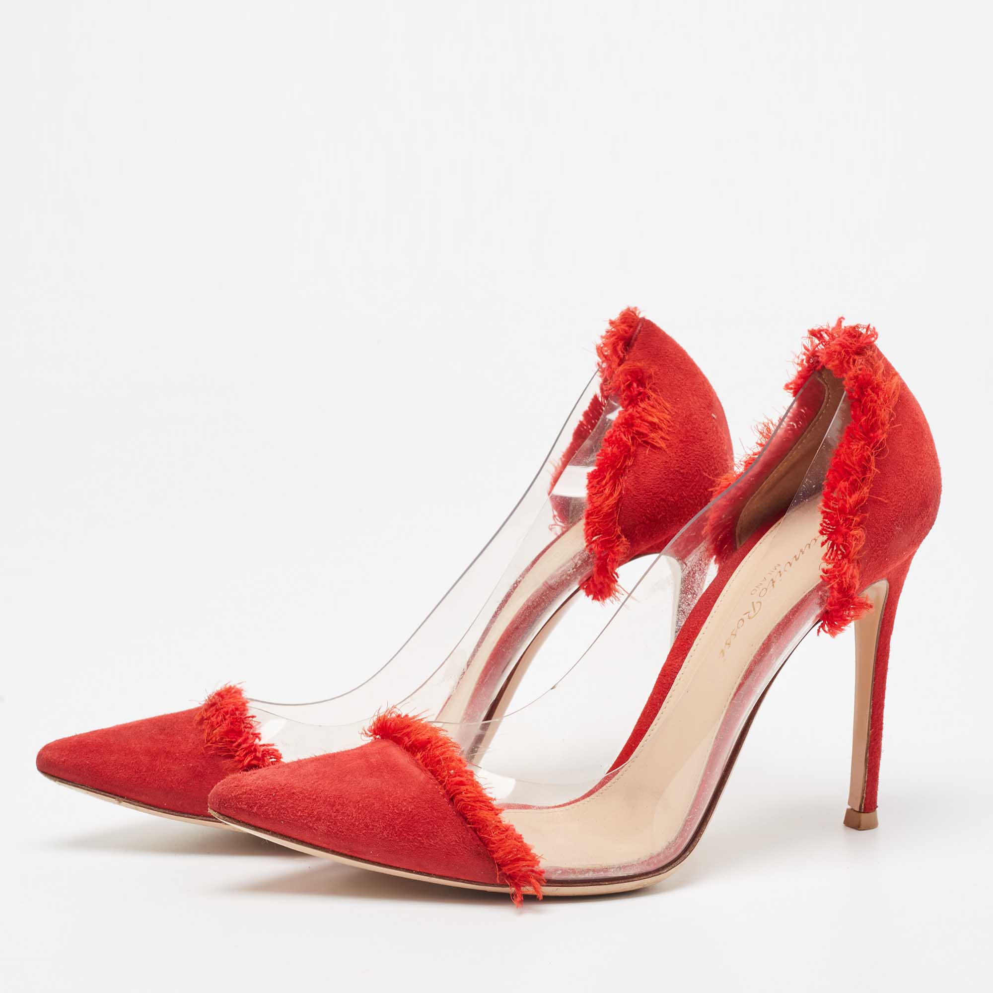 Gianvito Rossi Red Suede And PVC Plexi Pumps Size 37.5