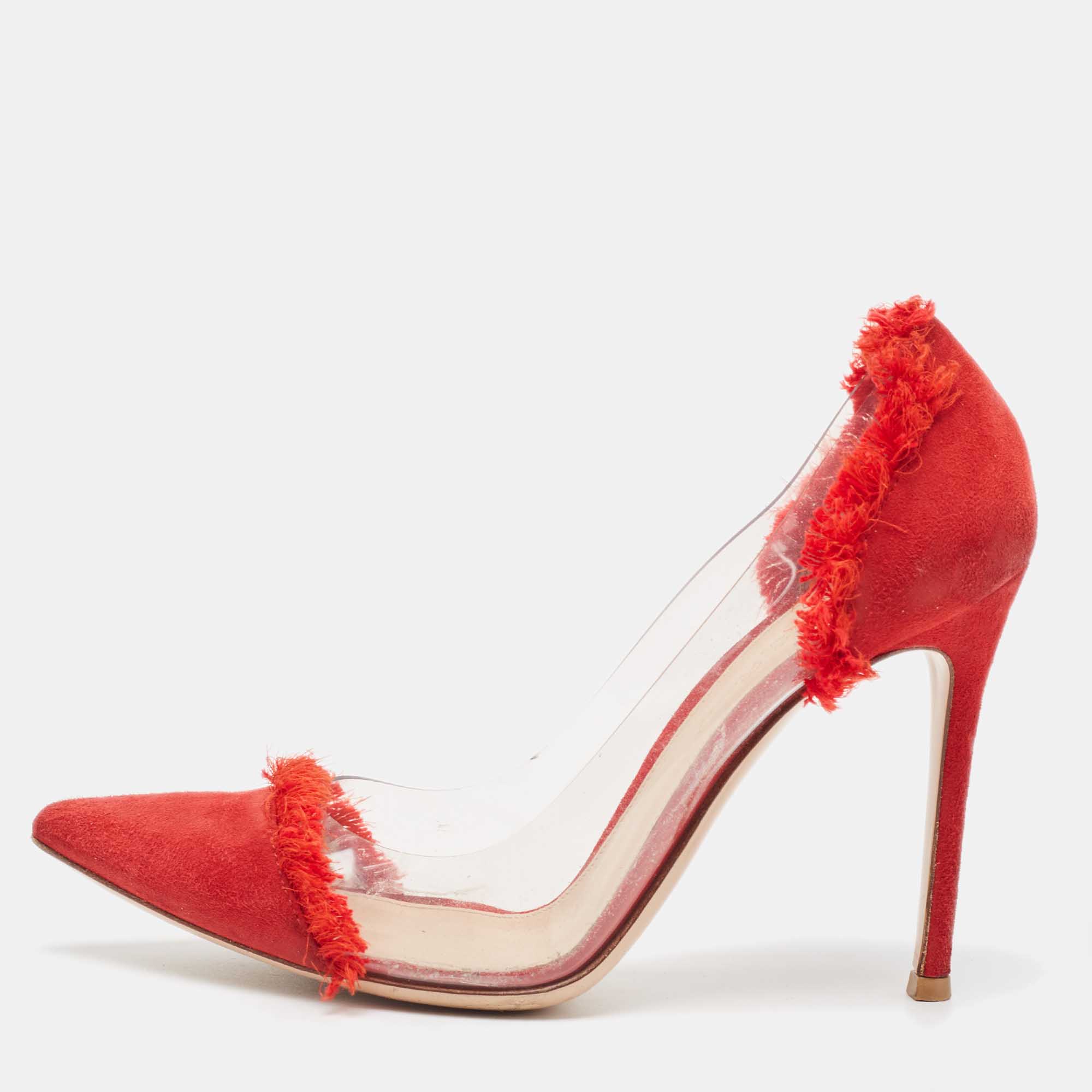 Gianvito rossi red suede and pvc plexi pumps size 37.5