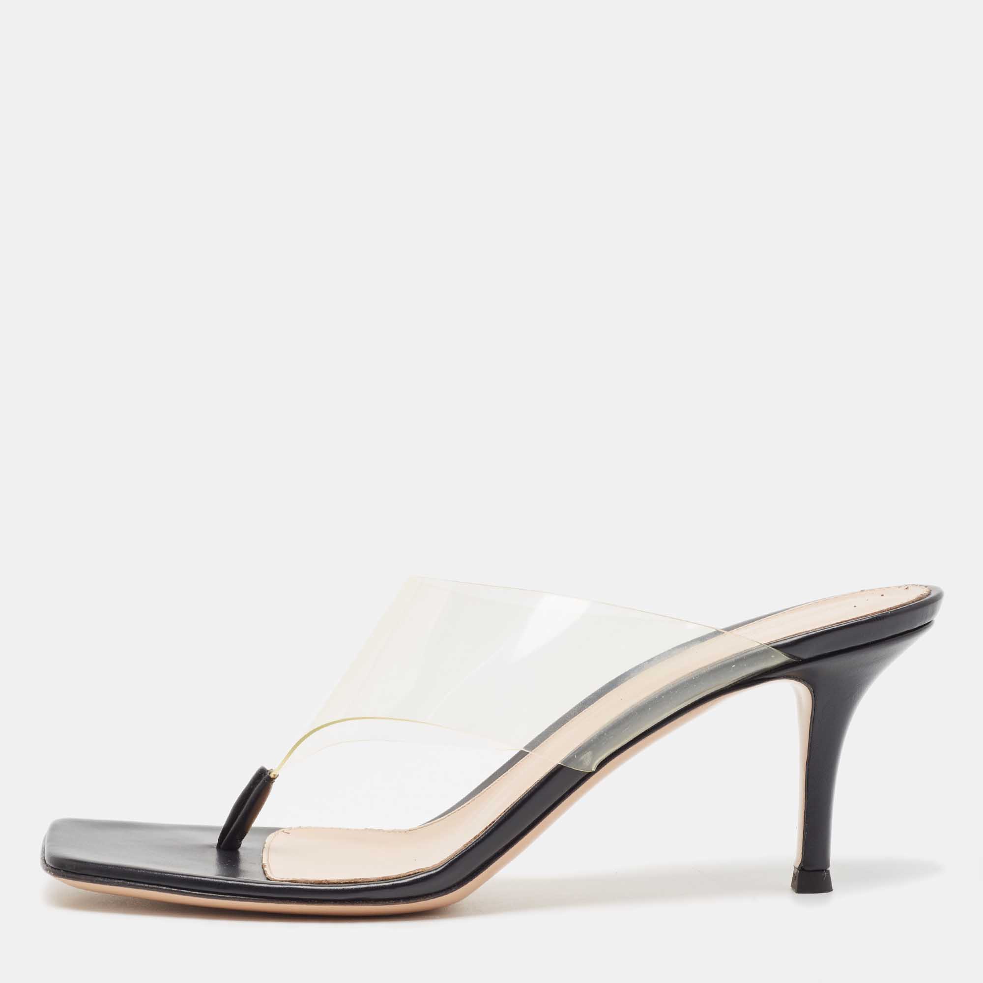 

Gianvito Rossi Black Leather and PVC Thong Slide Sandals Size, Transparent