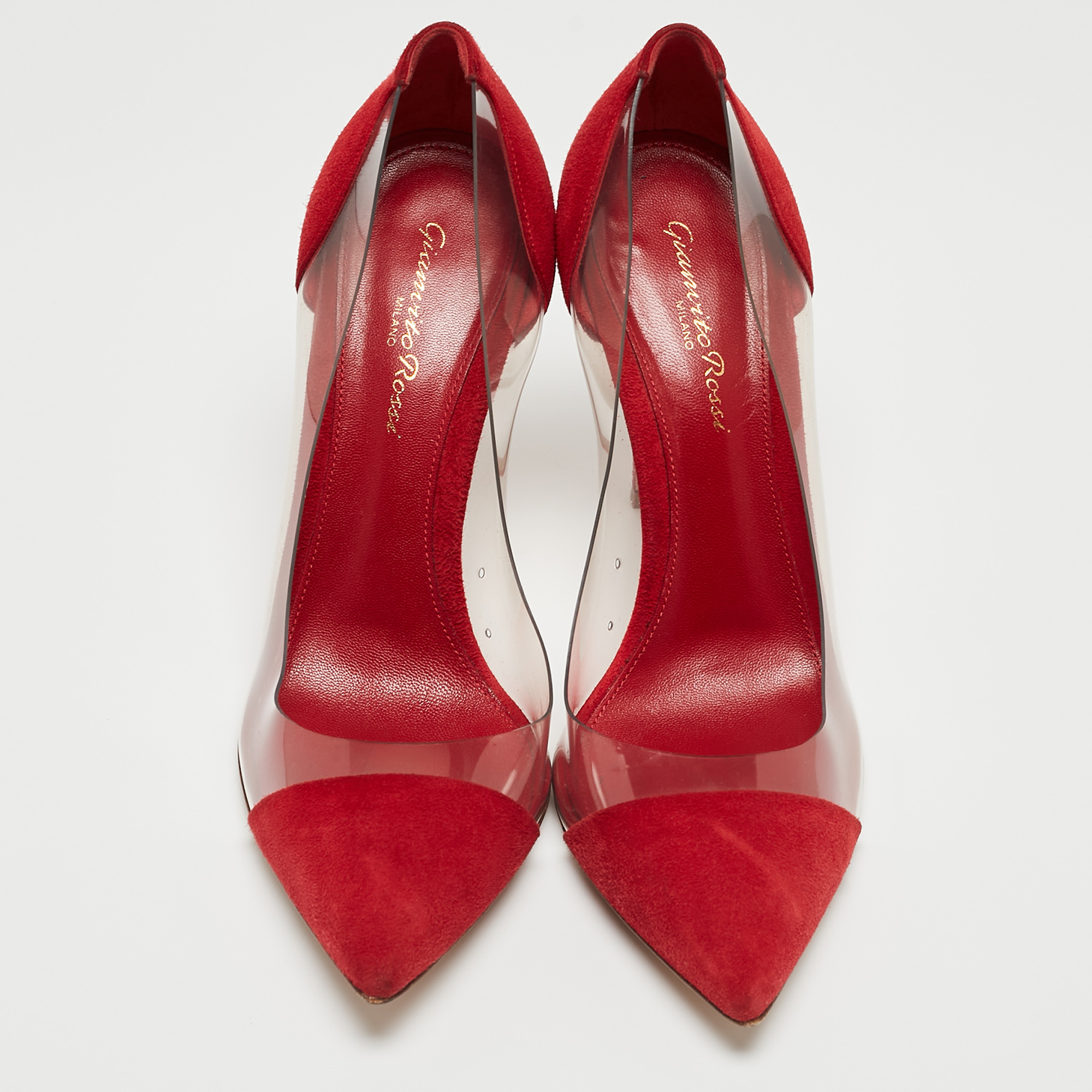 Gianvito Rossi Red Suede And PVC Plexi Pumps Size 38.5