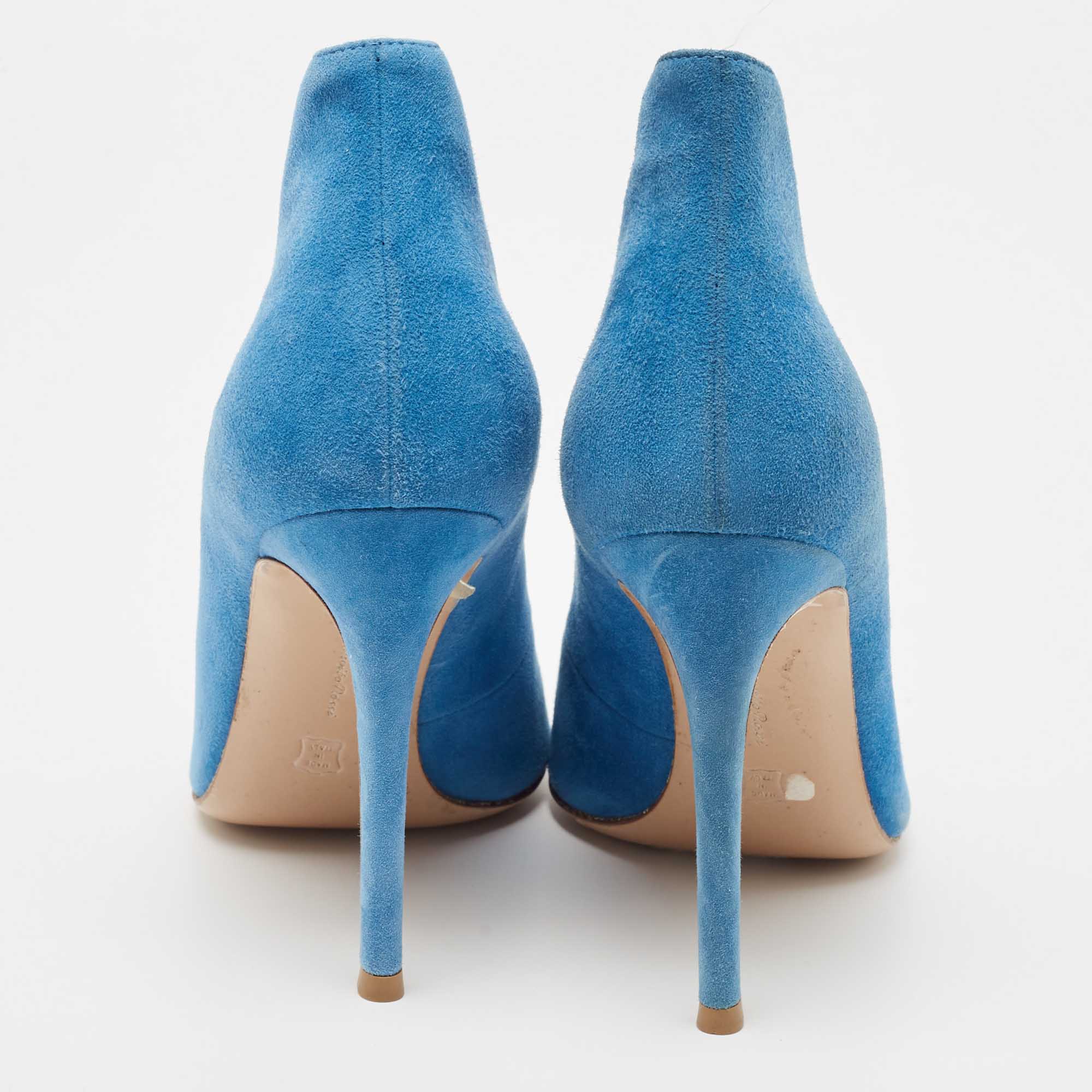 Gianvito Rossi Blue Suede Vamp Booties Size 38