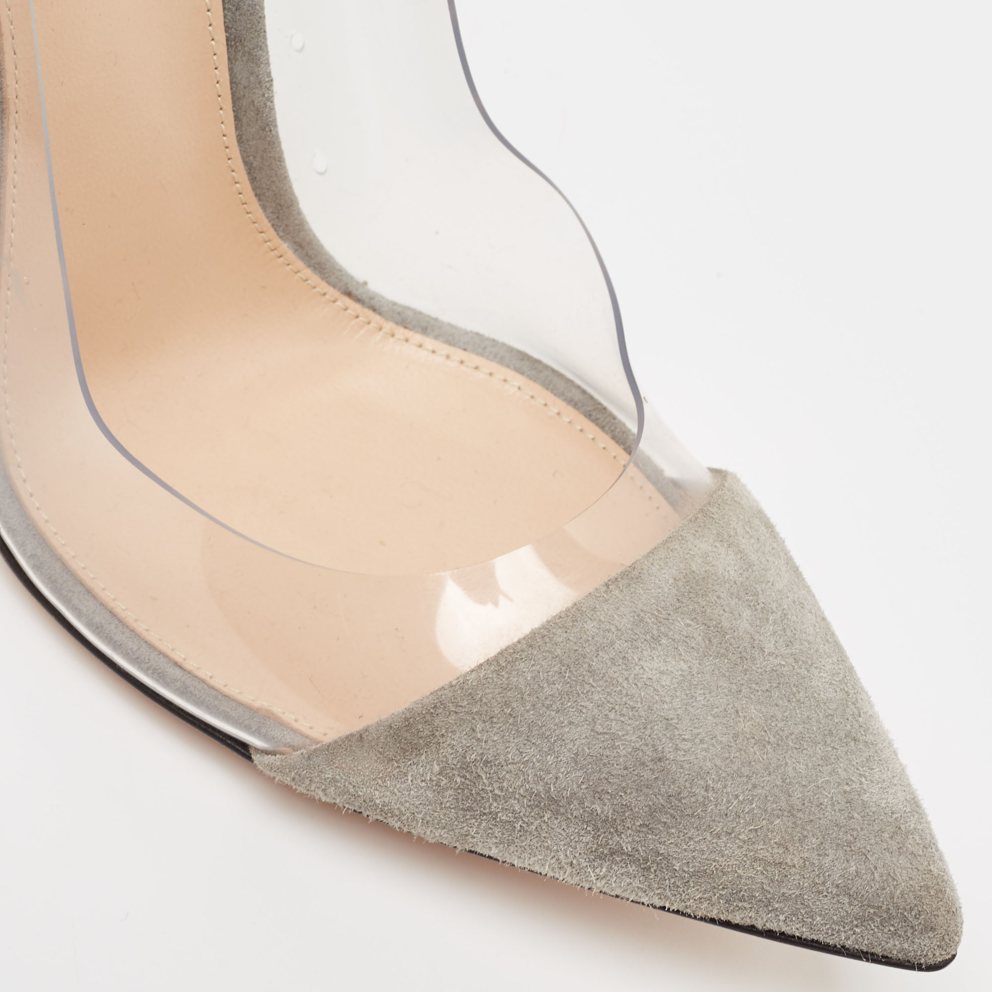 Gianvito Rossi Grey Suede And PVC Plexi Pointed Toe Pumps Size 39