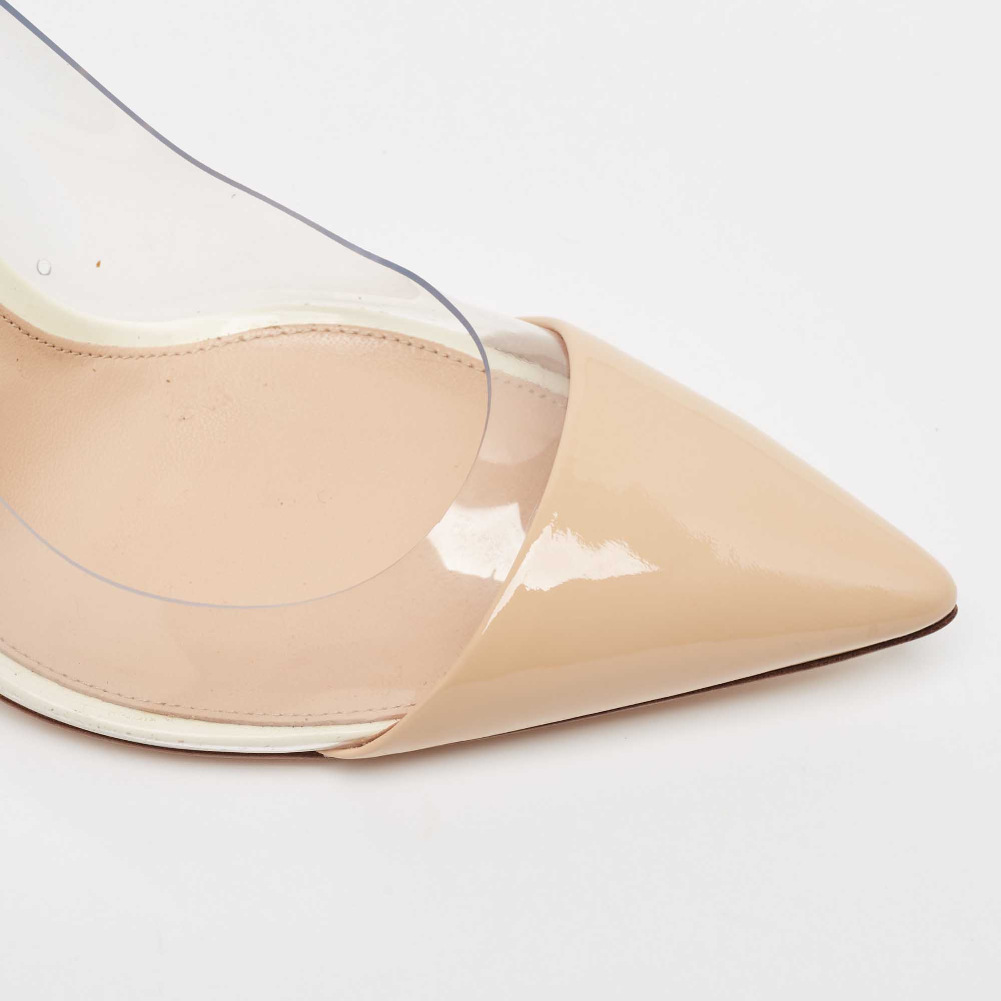 Gianvito Rossi Beige/White Patent Leather And PVC Plexi Pointed Toe Pumps Size 40