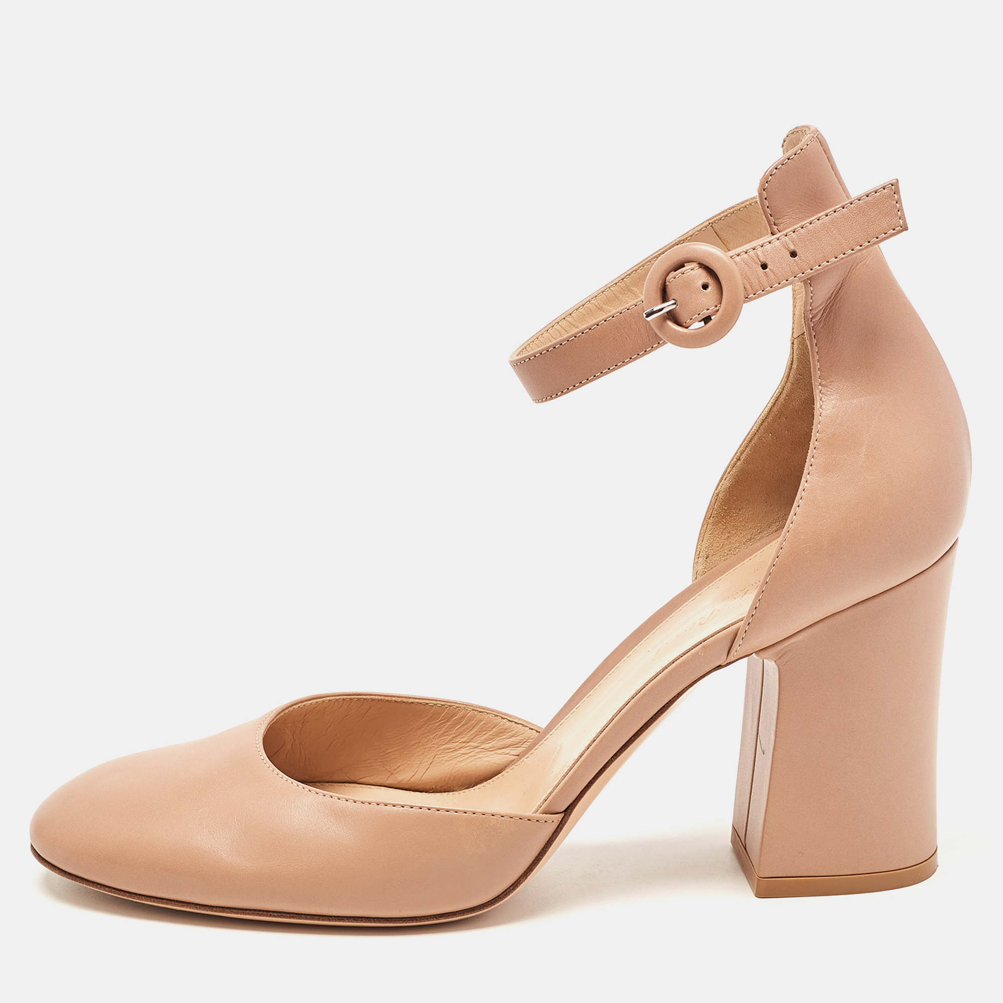 Gianvito rossi beige leather ankle strap block heel pumps size 40