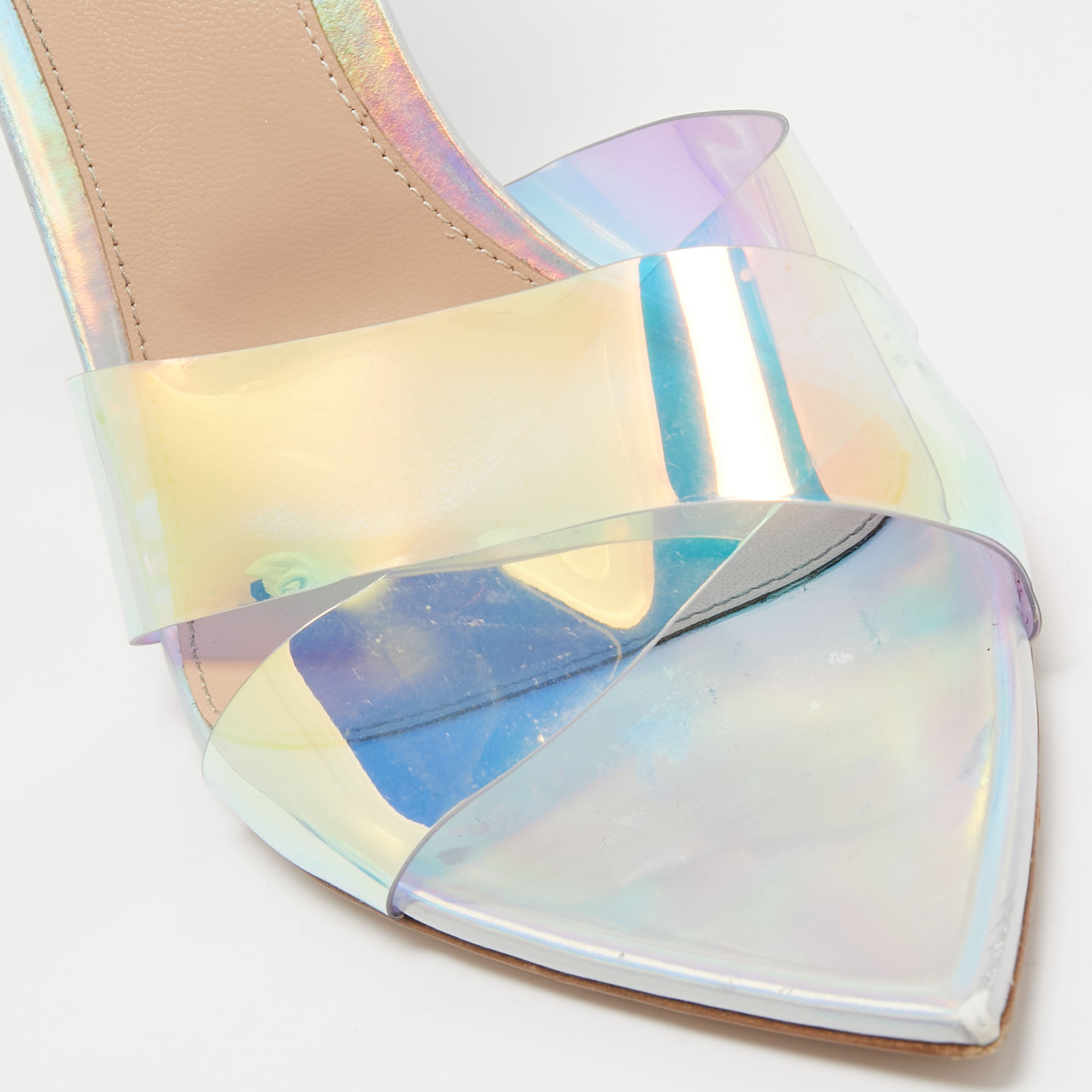 Gianvito Rossi Transparent Iridescent PVC Stark Ankle Strap Sandals Size 41.5