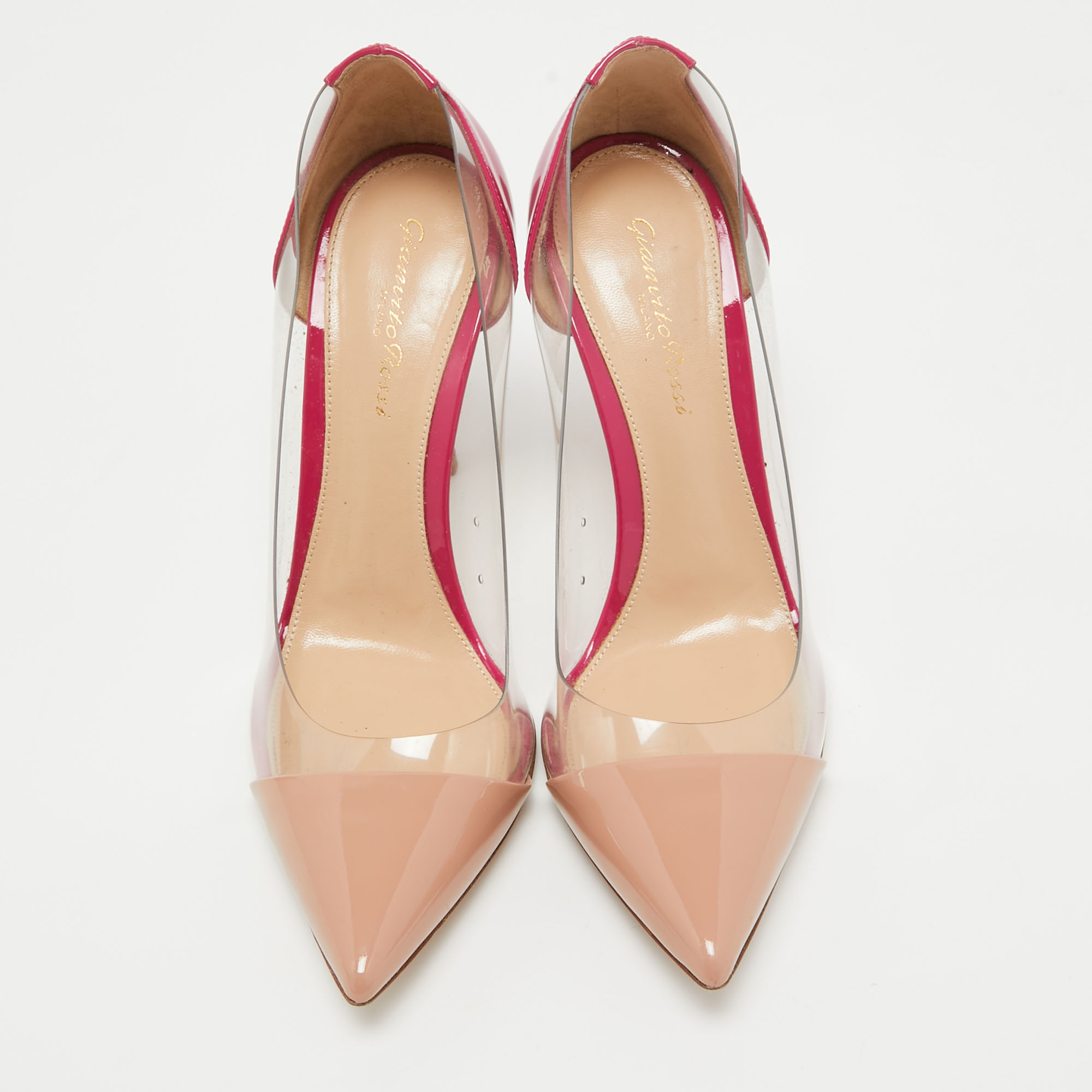 Gianvito Rossi Pink/Beige Patent Leather And PVC Plexi Pumps Size 38