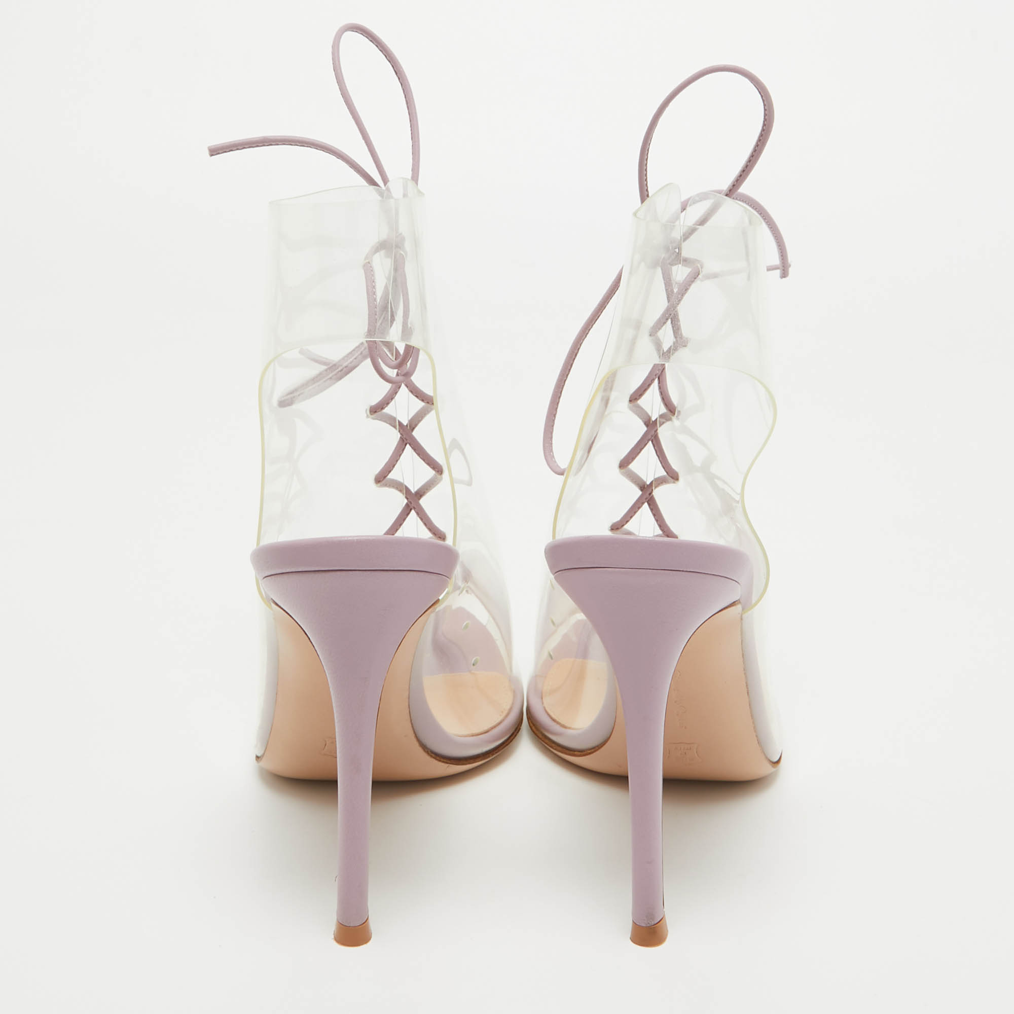 Gianvito Rossi Transparent/Purple PVC And Leather Helmut Booties Size 38.5