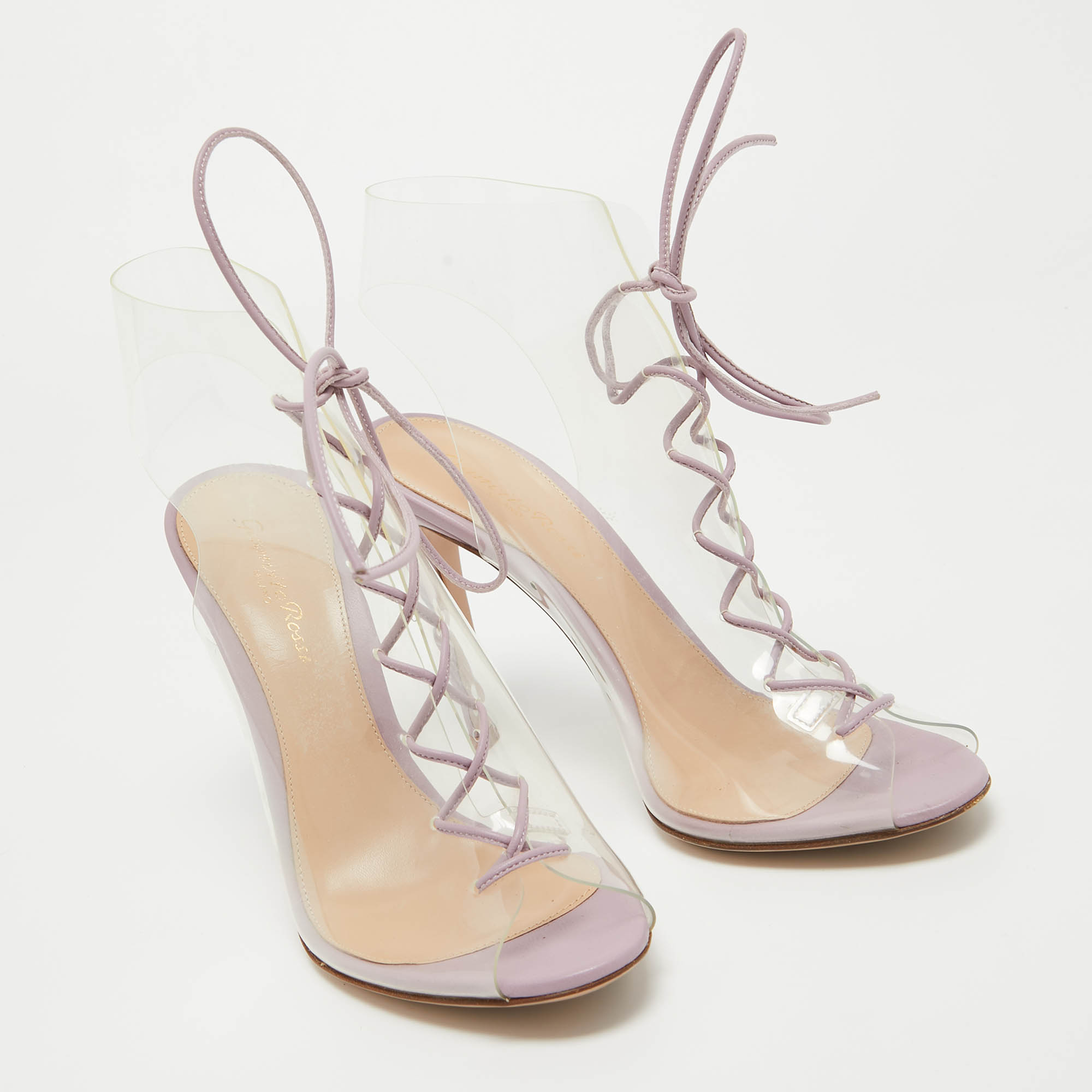 Gianvito Rossi Transparent/Purple PVC And Leather Helmut Booties Size 38.5