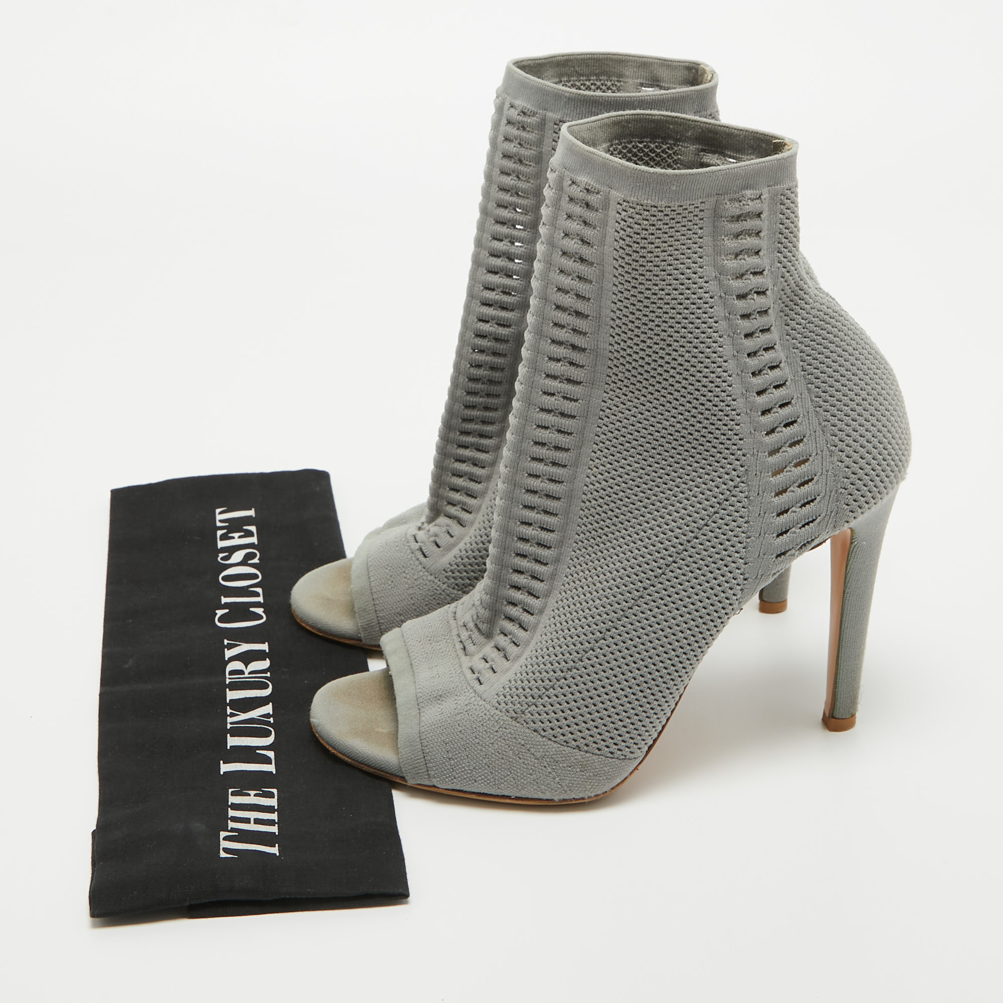 Gianvito Rossi Grey Knit Fabric Open Toe Ankle Boots Size 38