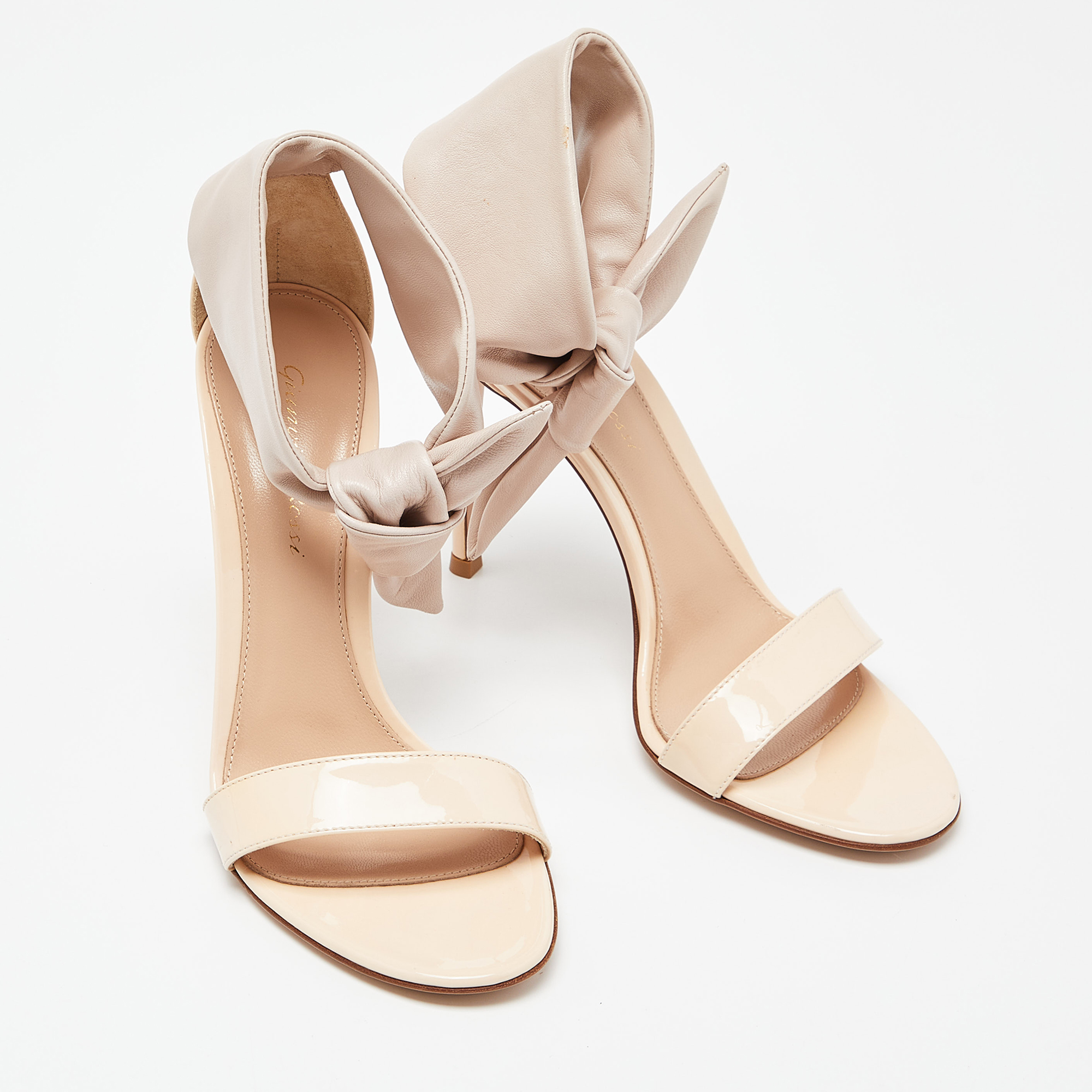 Gianvito Rossi Beige Patent Leather Ankle Cuff Sandals Size 38