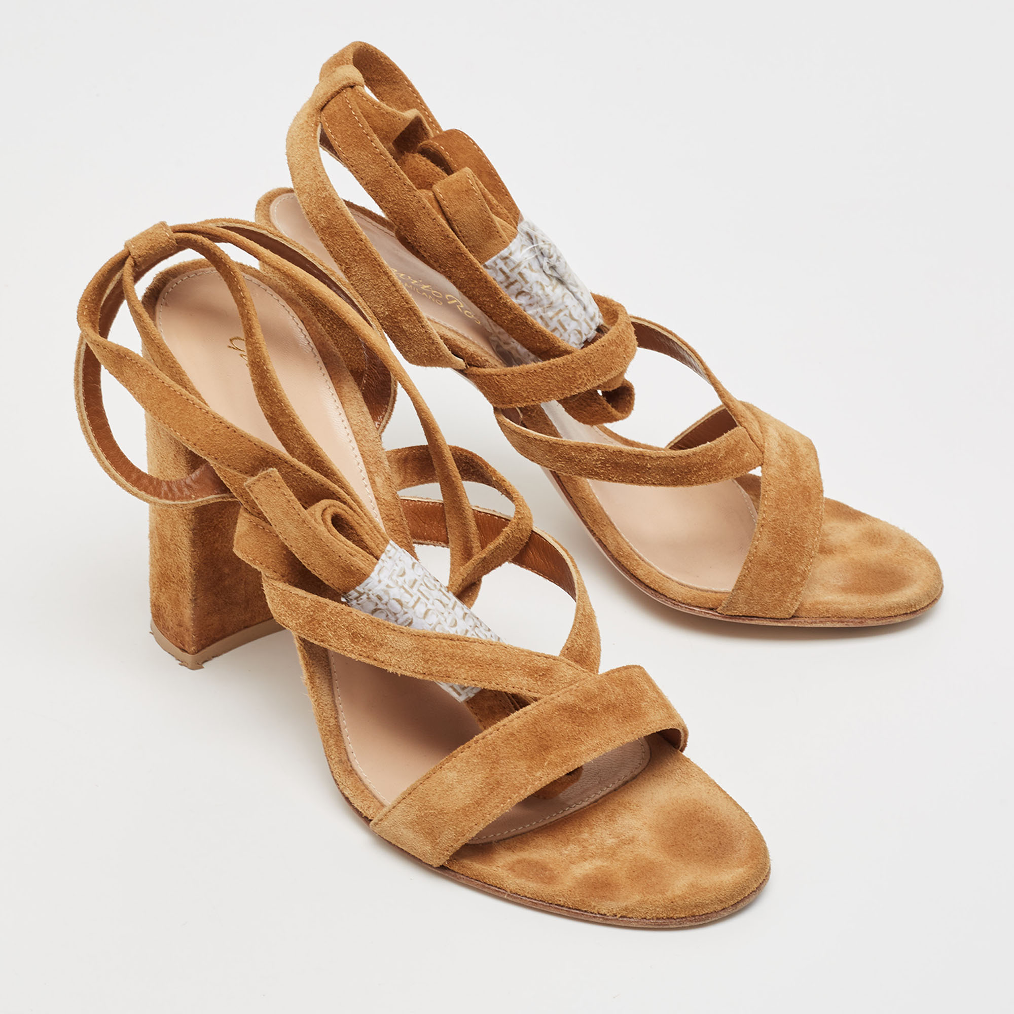 Gianvito Rossi Brown Suede Ankle Wrap Sandals Size 38