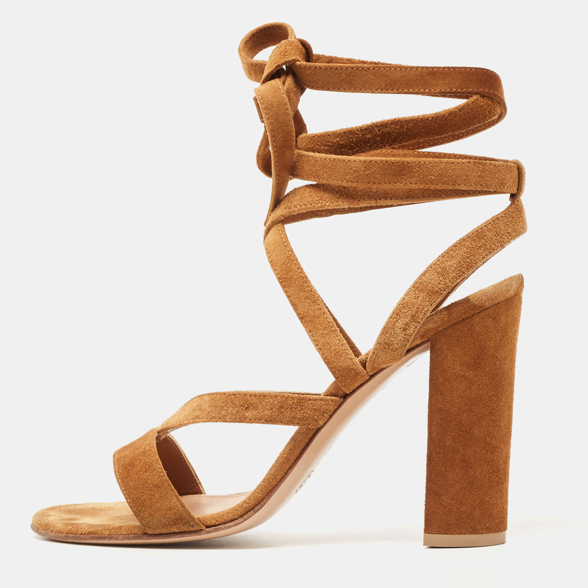 Gianvito Rossi Brown Suede Ankle Wrap Sandals Size 38