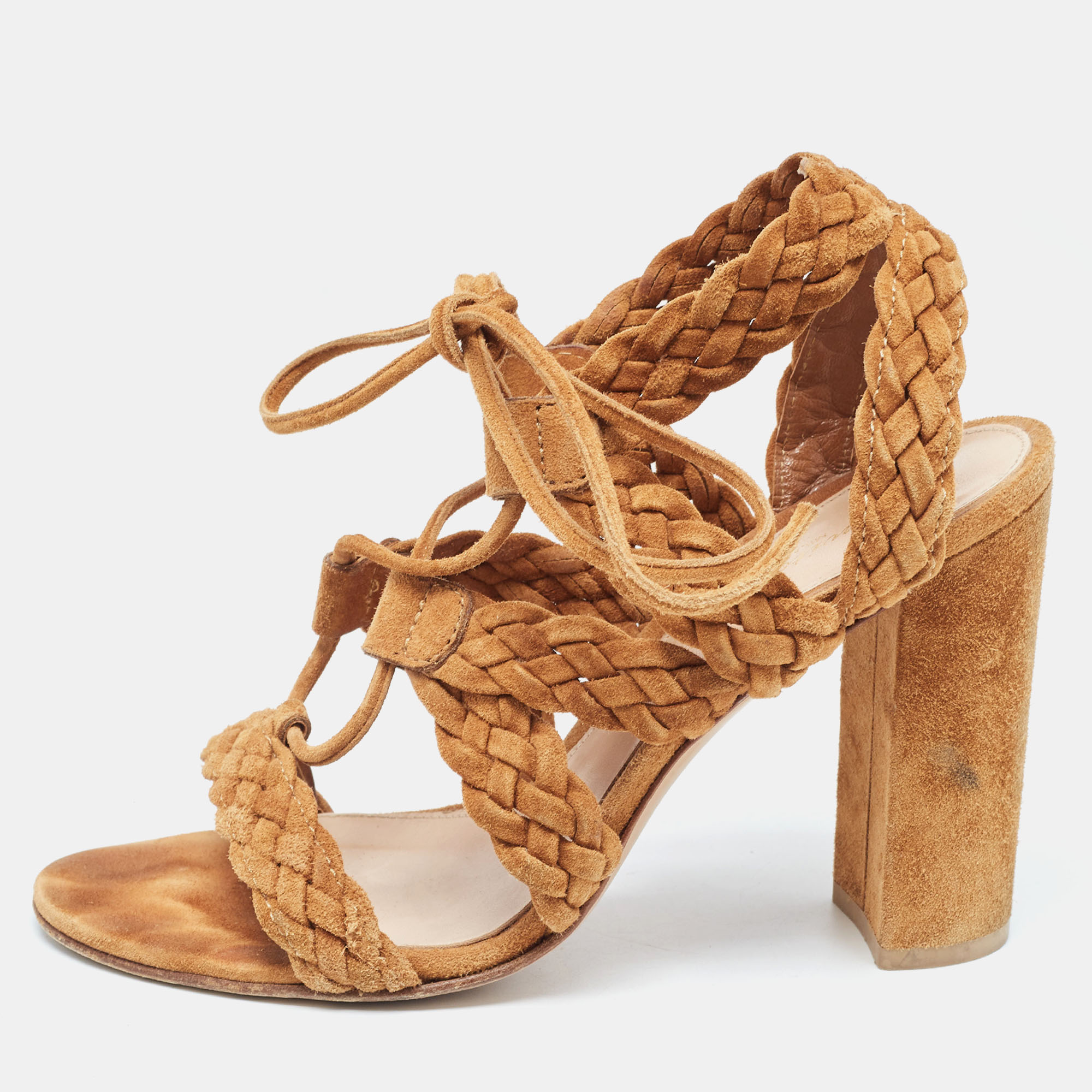 Gianvito Rossi Brown Suede Strappy Sandals Size 37.5