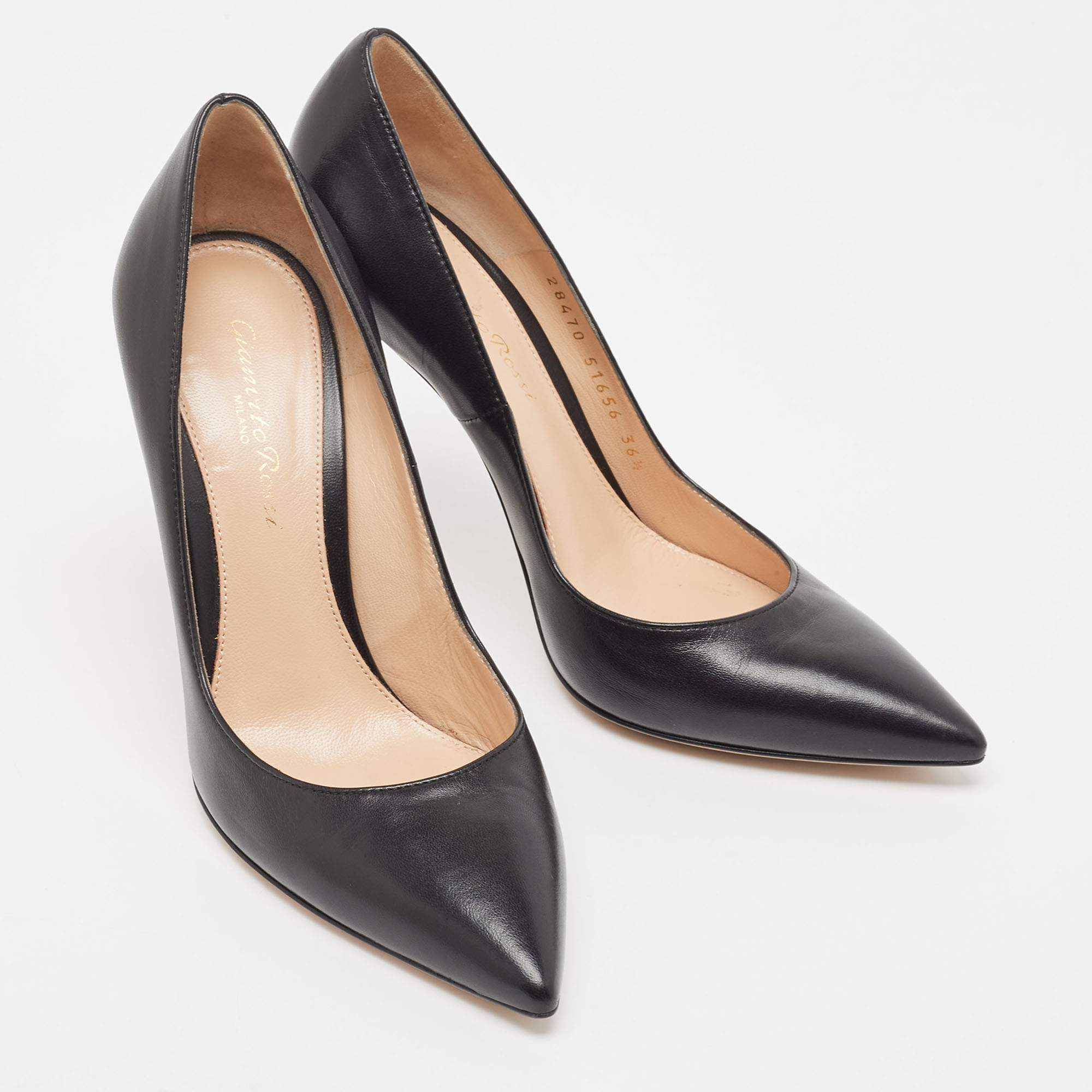 Gianvito Rossi Black Leather Pointed Toe Pumps Size 36.5