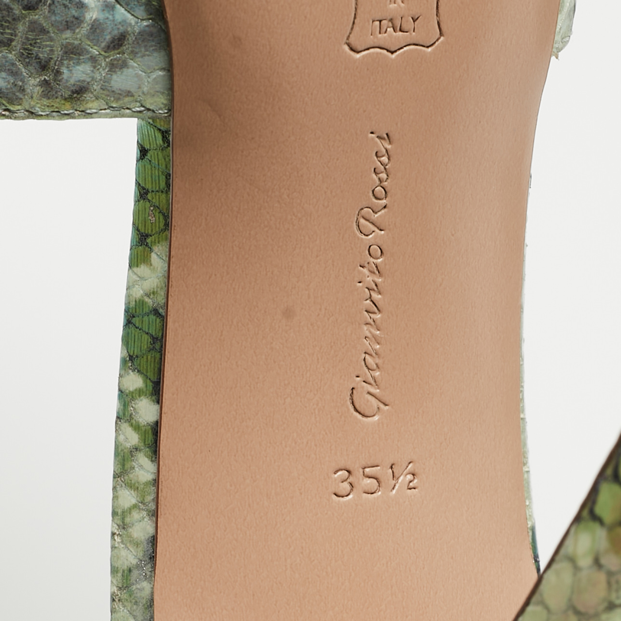 Gianvito Rossi Metallic Iridescent Embossed Python Alise Slide Sandals Size 35.5