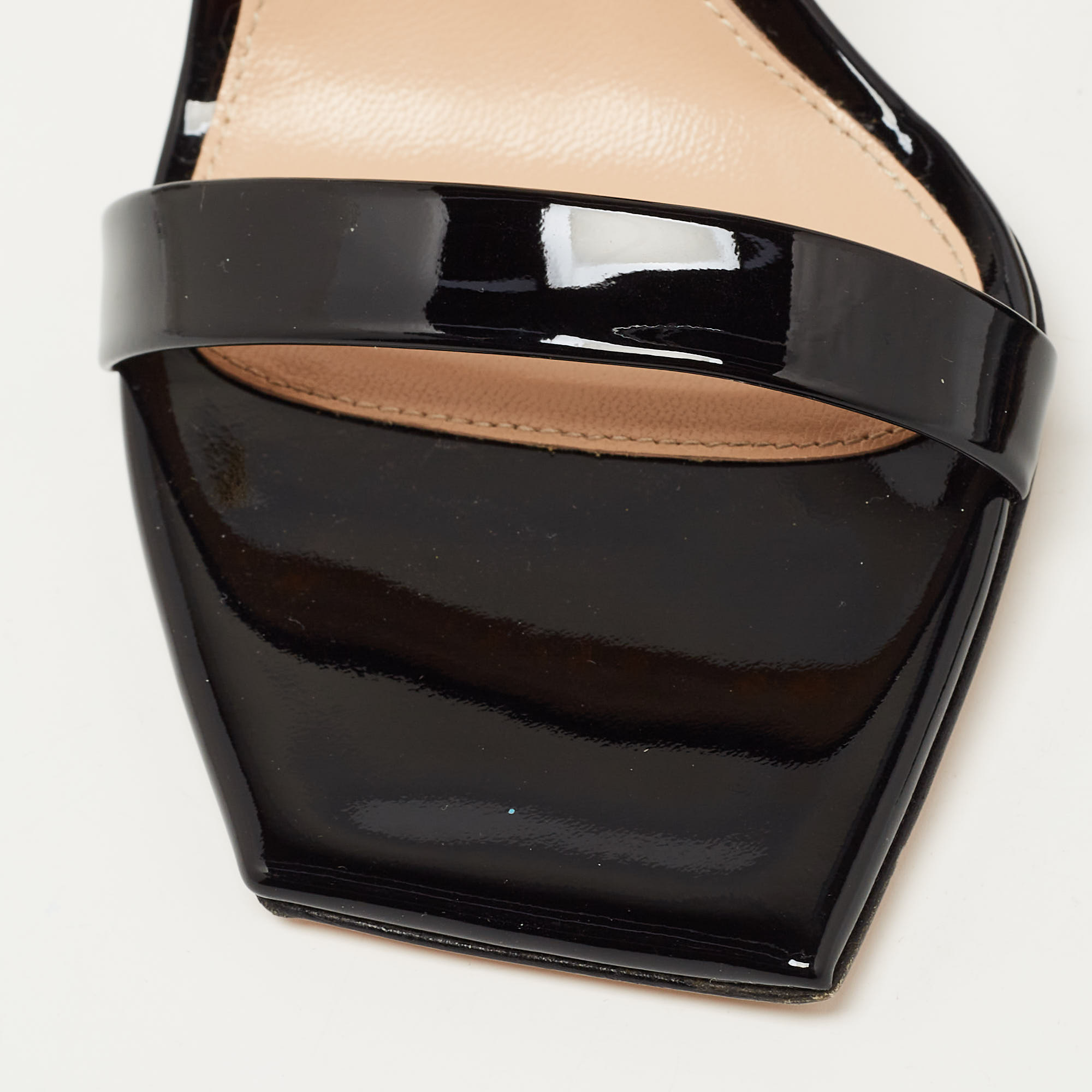 Gianvito Rossi Black Patent Leather Ribbon Slingback Sandals Size 37
